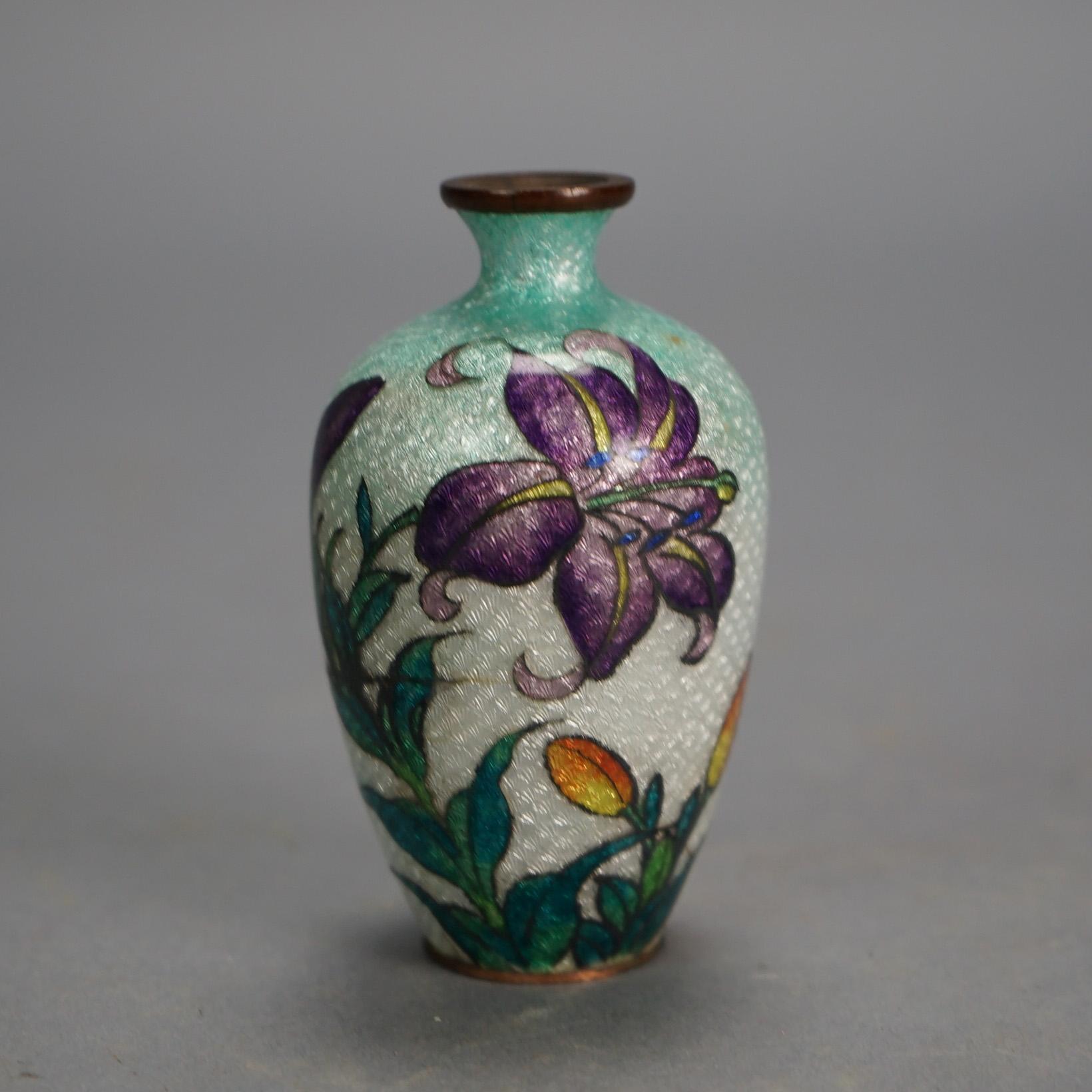 Seven Antique Chinese Cloisonne Enameled Vases C1920 In Good Condition For Sale In Big Flats, NY