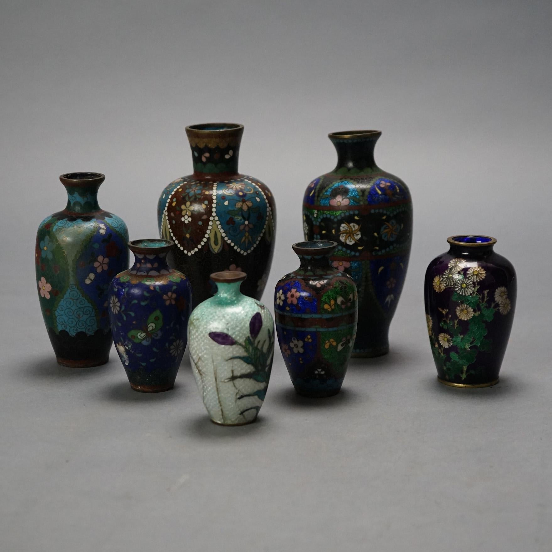 Metal Seven Antique Chinese Cloisonne Enameled Vases C1920 For Sale