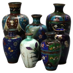 Seven Vintage Chinese Cloisonne Enameled Vases C1920