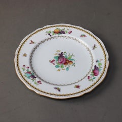 Sept assiettes anglaises anciennes Copeland florales peintes à la main et dorées C1890