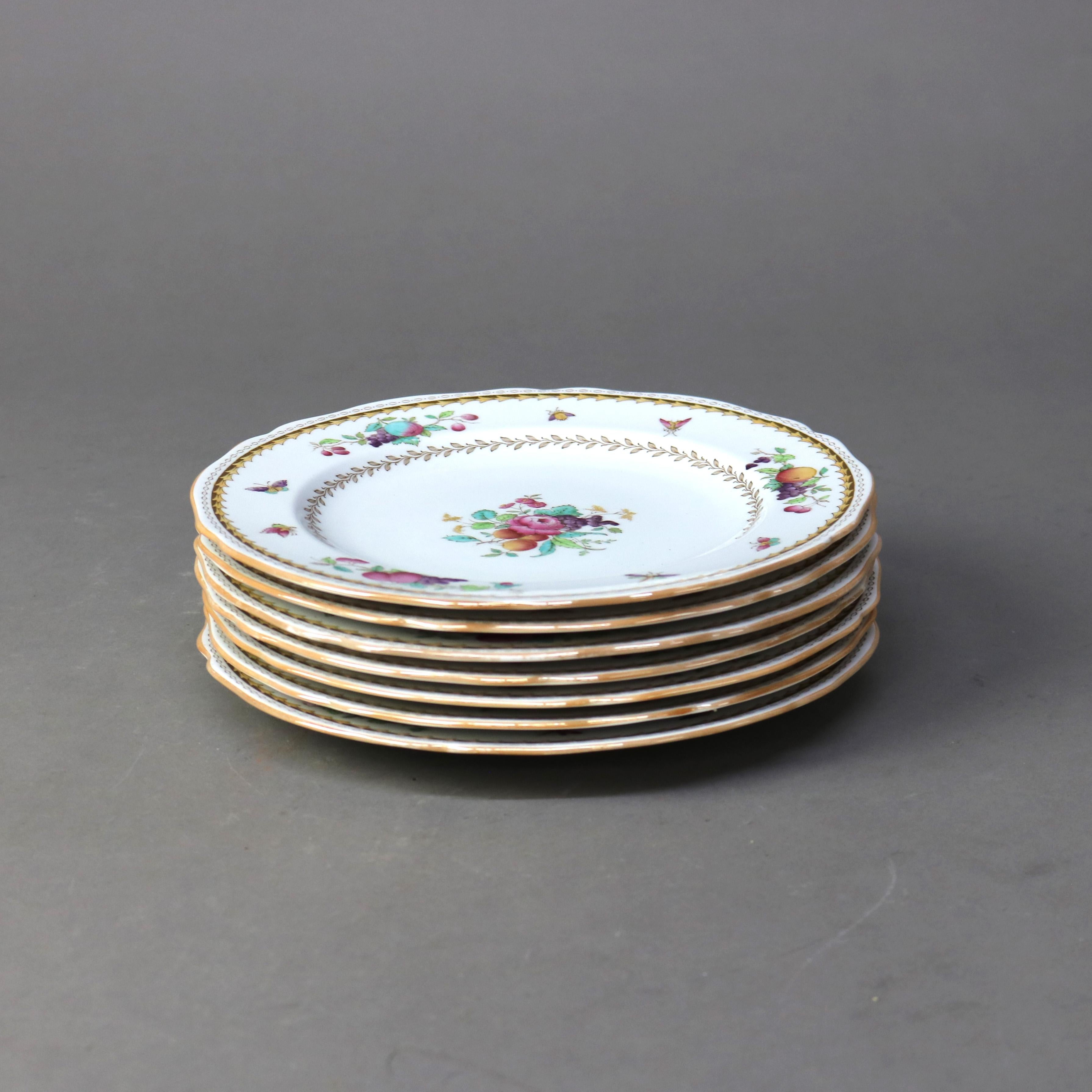 Seven Antique English Copeland Floral Hand Painted & Gilt Porcelain Plates C1890 For Sale 1
