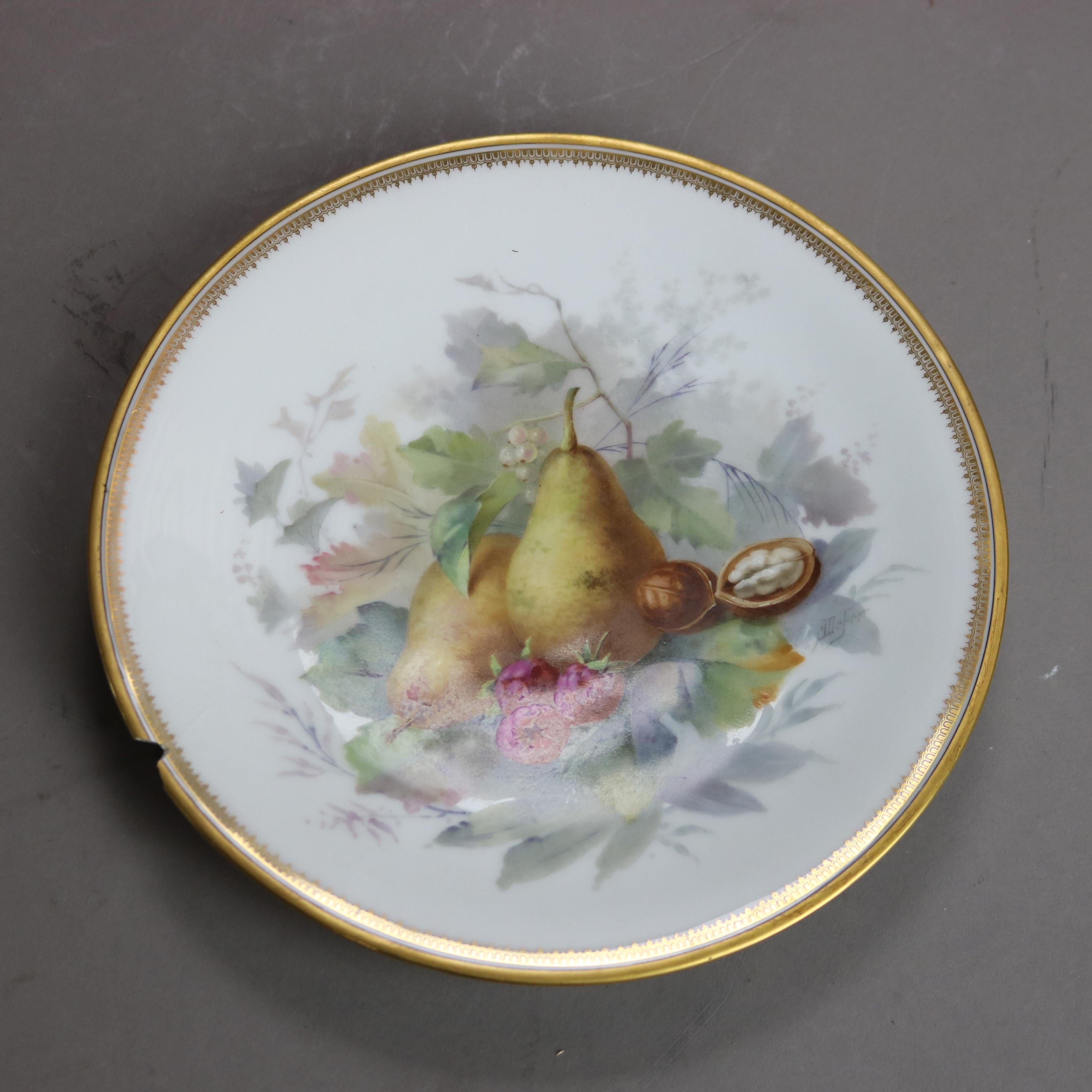 Seven Antique Limoges Mansard Hand Painted & Gilt Porcelain Plates with Fruit Still Life c1880

Measures - 9 1/8