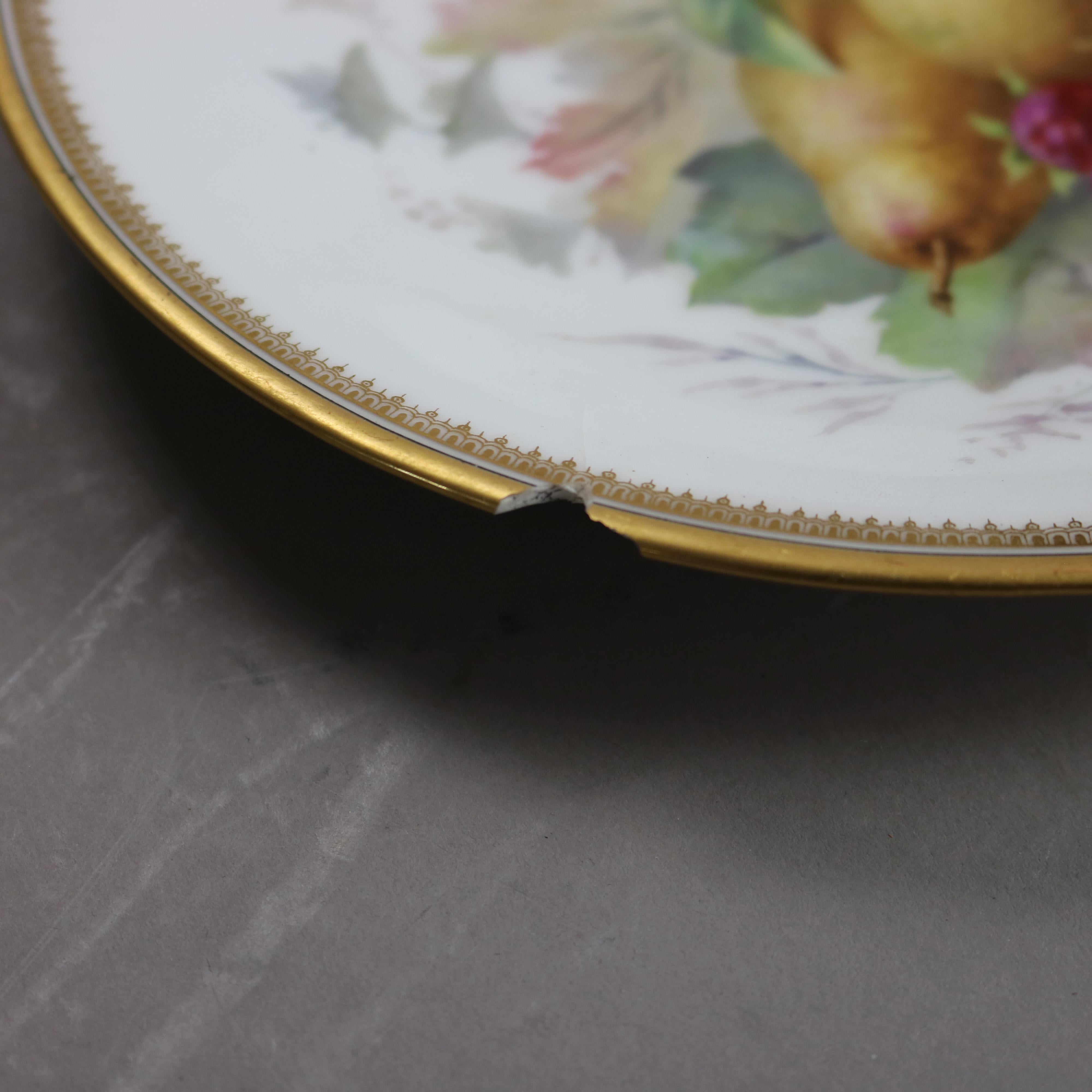 Seven Antique Limoges Mansard Hand Painted & Gilt Porcelain Plates c1880 In Good Condition For Sale In Big Flats, NY
