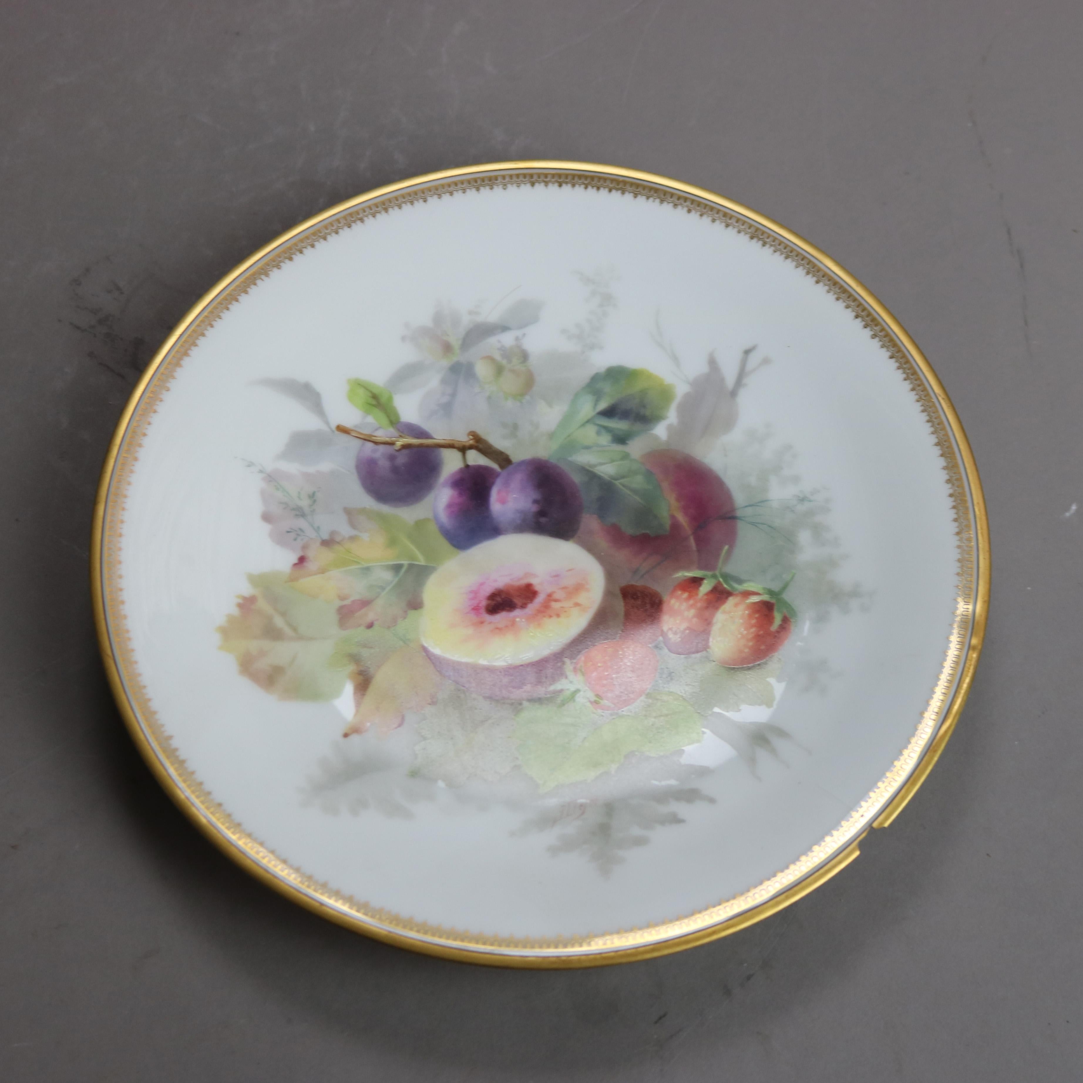 19th Century Seven Antique Limoges Mansard Hand Painted & Gilt Porcelain Plates c1880 For Sale