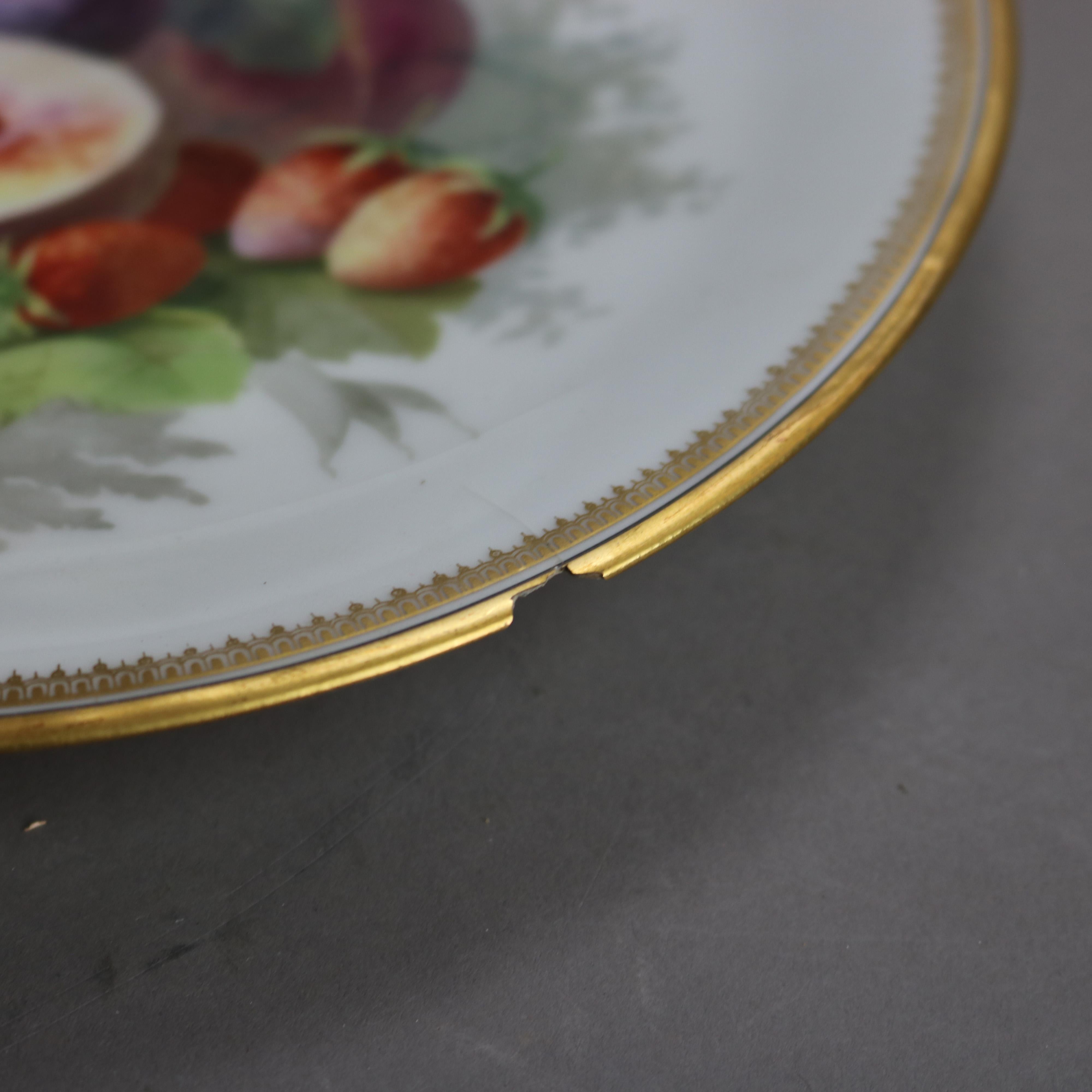Seven Antique Limoges Mansard Hand Painted & Gilt Porcelain Plates c1880 For Sale 1