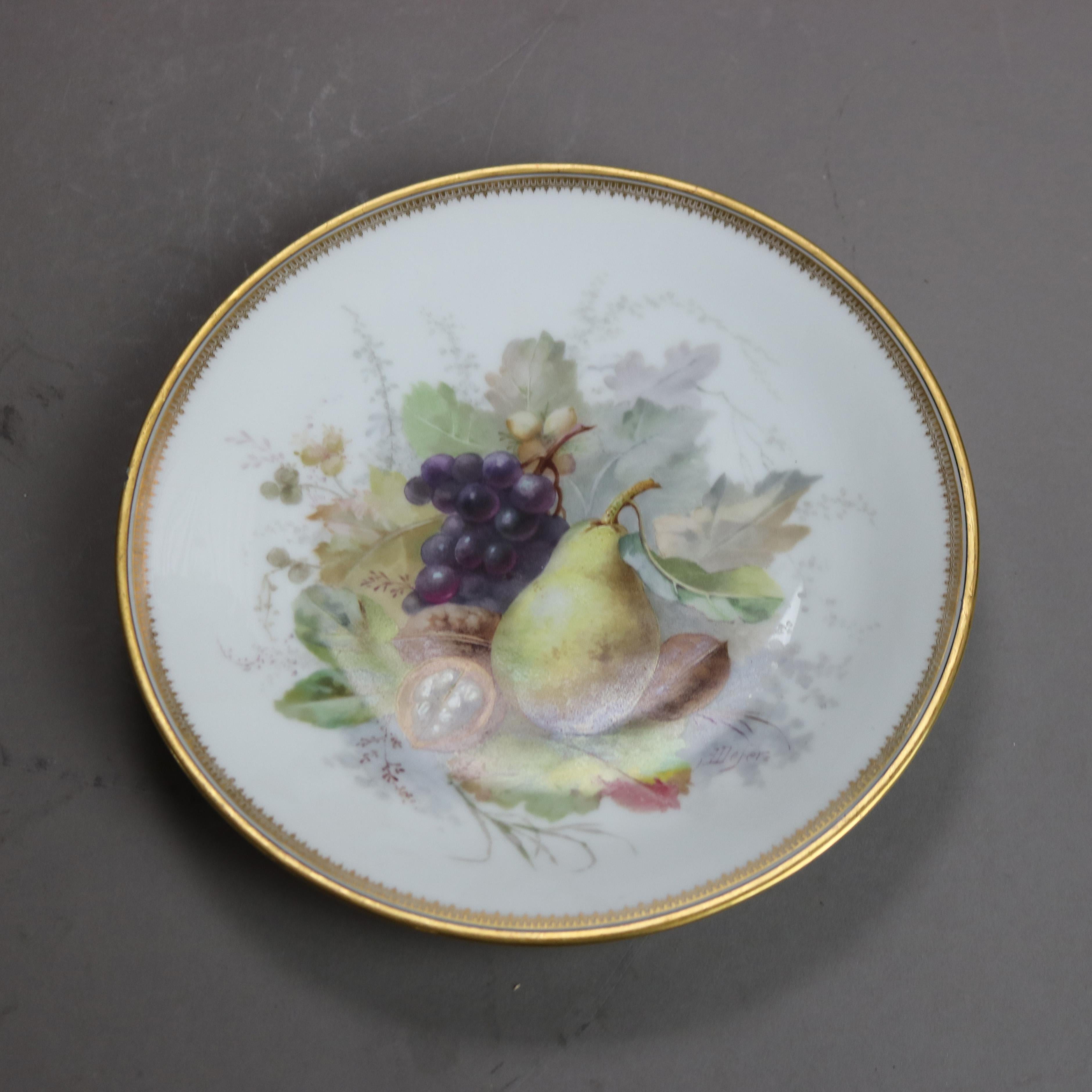 Seven Antique Limoges Mansard Hand Painted & Gilt Porcelain Plates c1880 For Sale 2