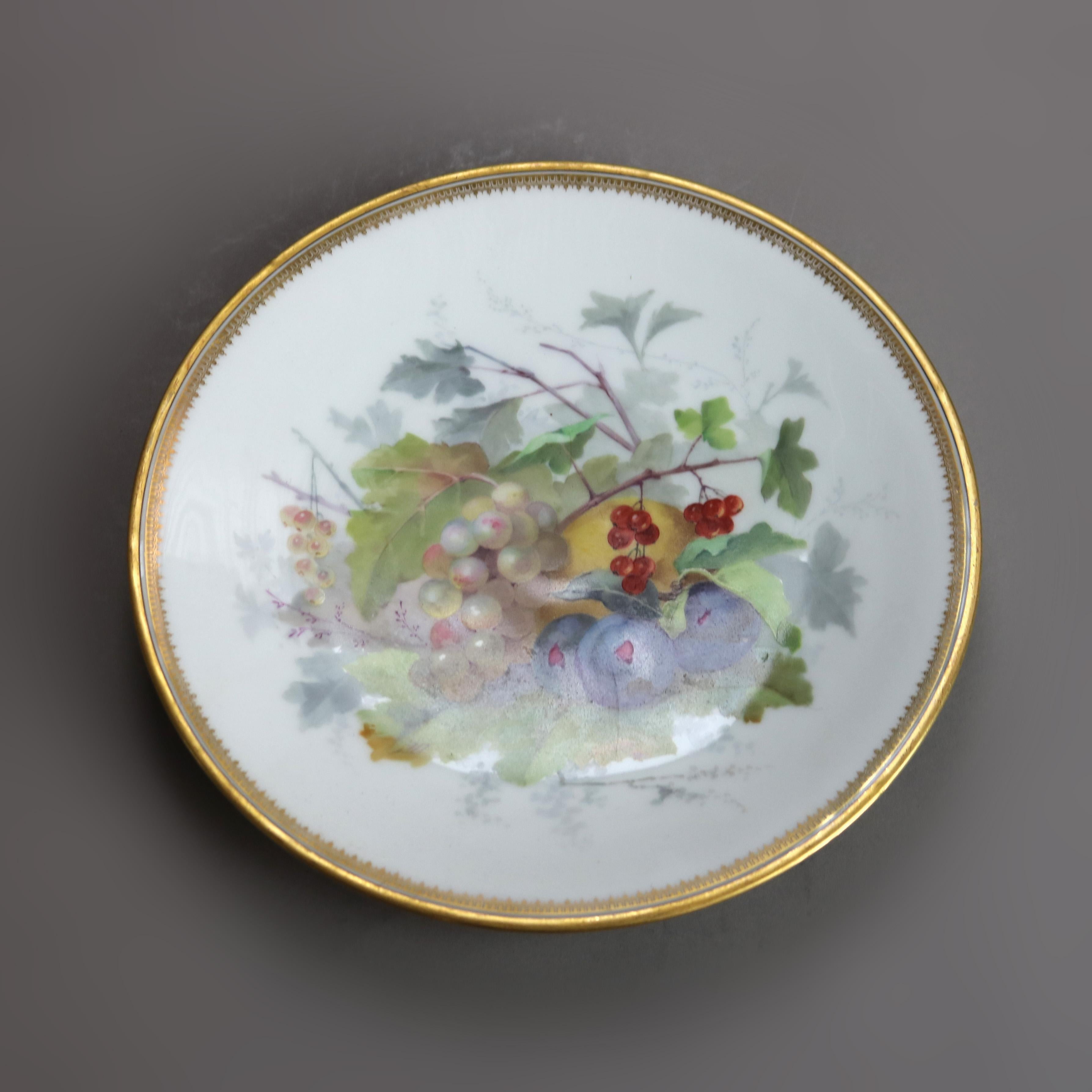 Seven Antique Limoges Mansard Hand Painted & Gilt Porcelain Plates c1880 For Sale 3