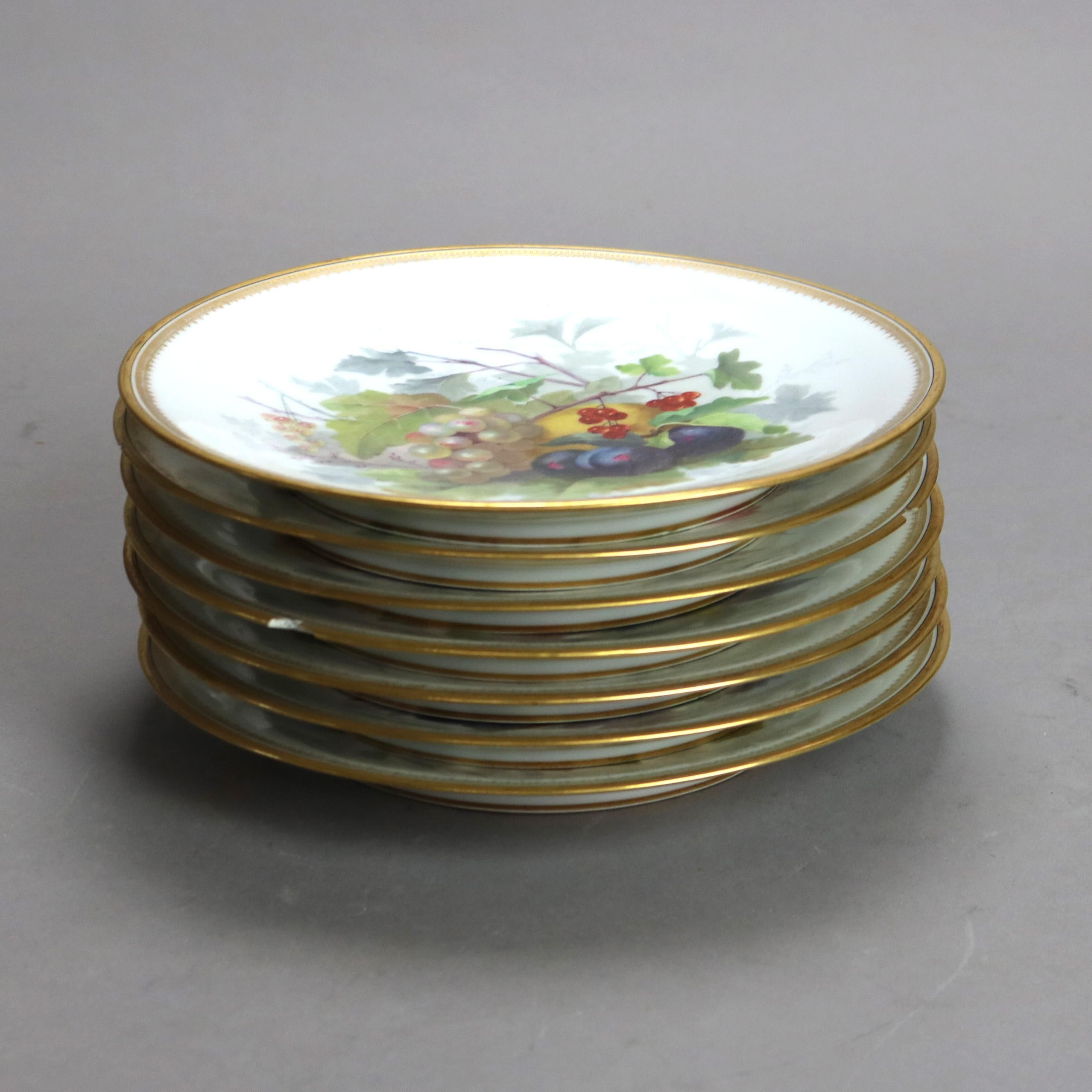 Seven Antique Limoges Mansard Hand Painted & Gilt Porcelain Plates c1880 For Sale 4