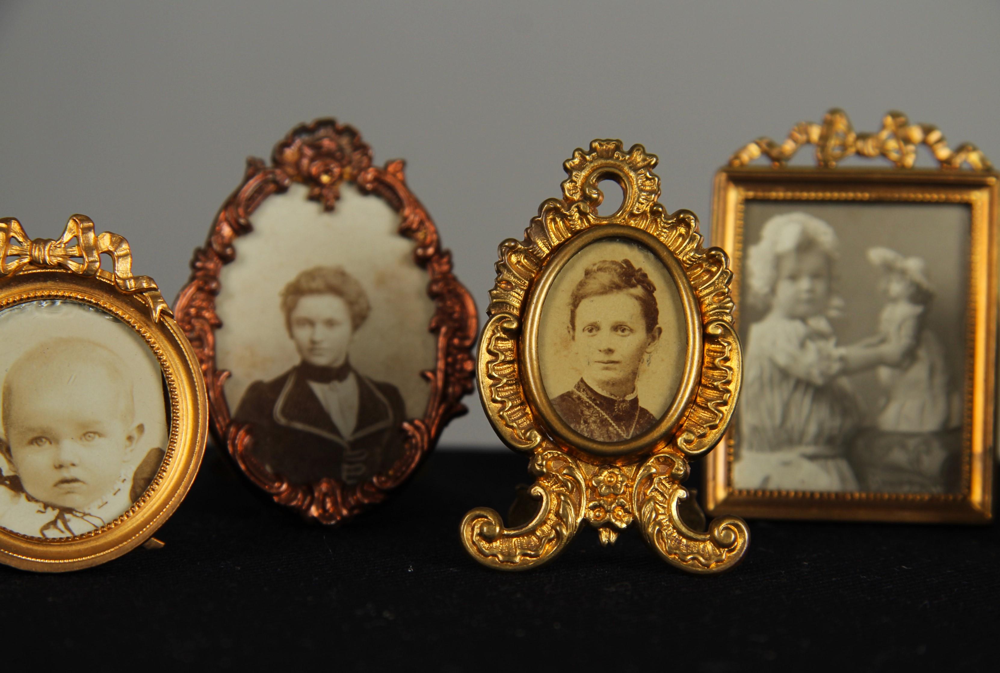 French Seven Antique Miniature Picture Frames, Victorian Photo Frames, 1880s, 3 x 5 cm