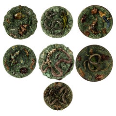 Seven Antique Portuguese Palissy Ware Majolica Wall Plates Priced Individually
