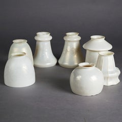 Seven Antique Steuben Calcite Acid Cut Back Glass Shades C1920