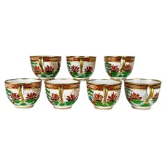 Sept tasses antiques Worcester peintes à la main selon le motif de la clôture Angleterre Ca. 1810