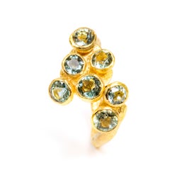 Seven Aquamarine 18 Karat Gold Ring Handmade by Disa Allsopp