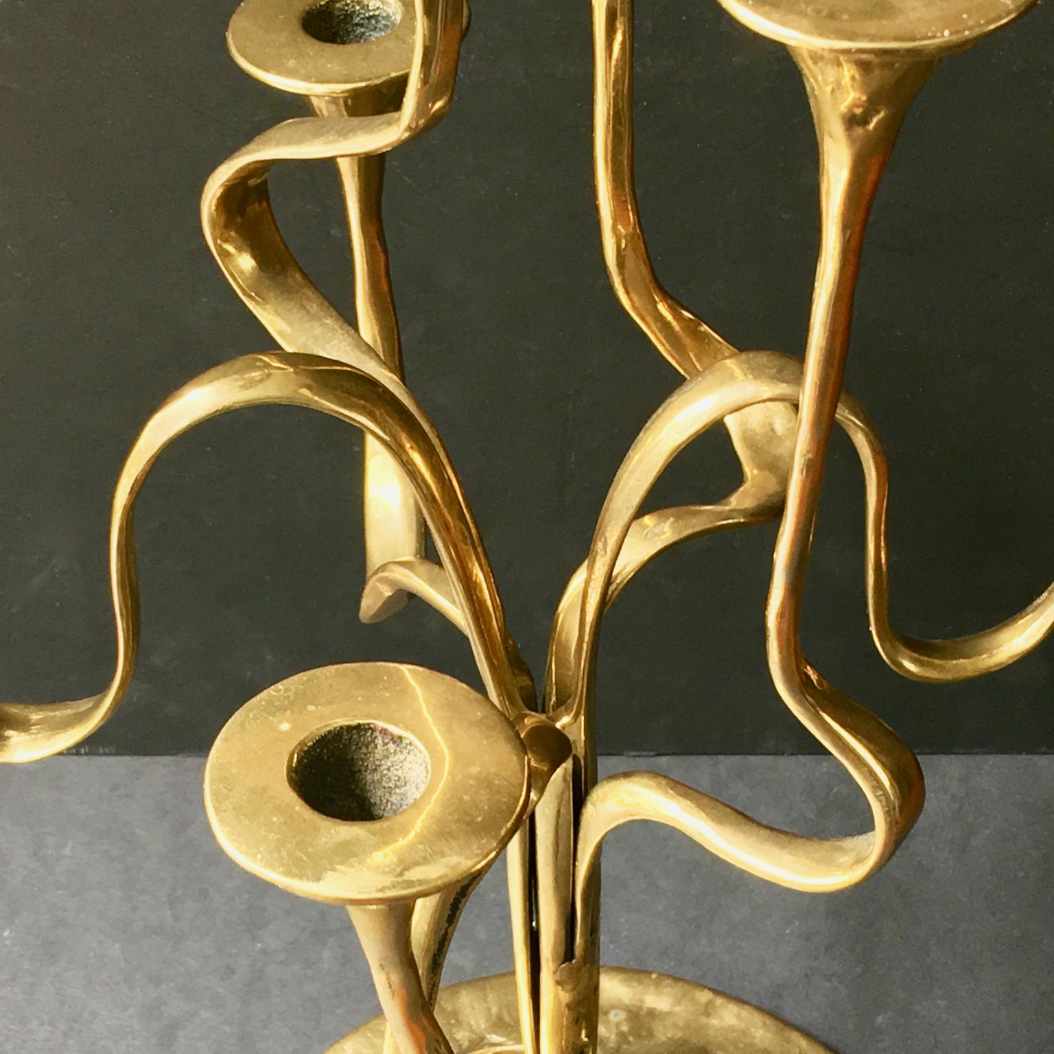 Art Nouveau Seven-Arm Brass Candlestick or Candelabra of Organic Form