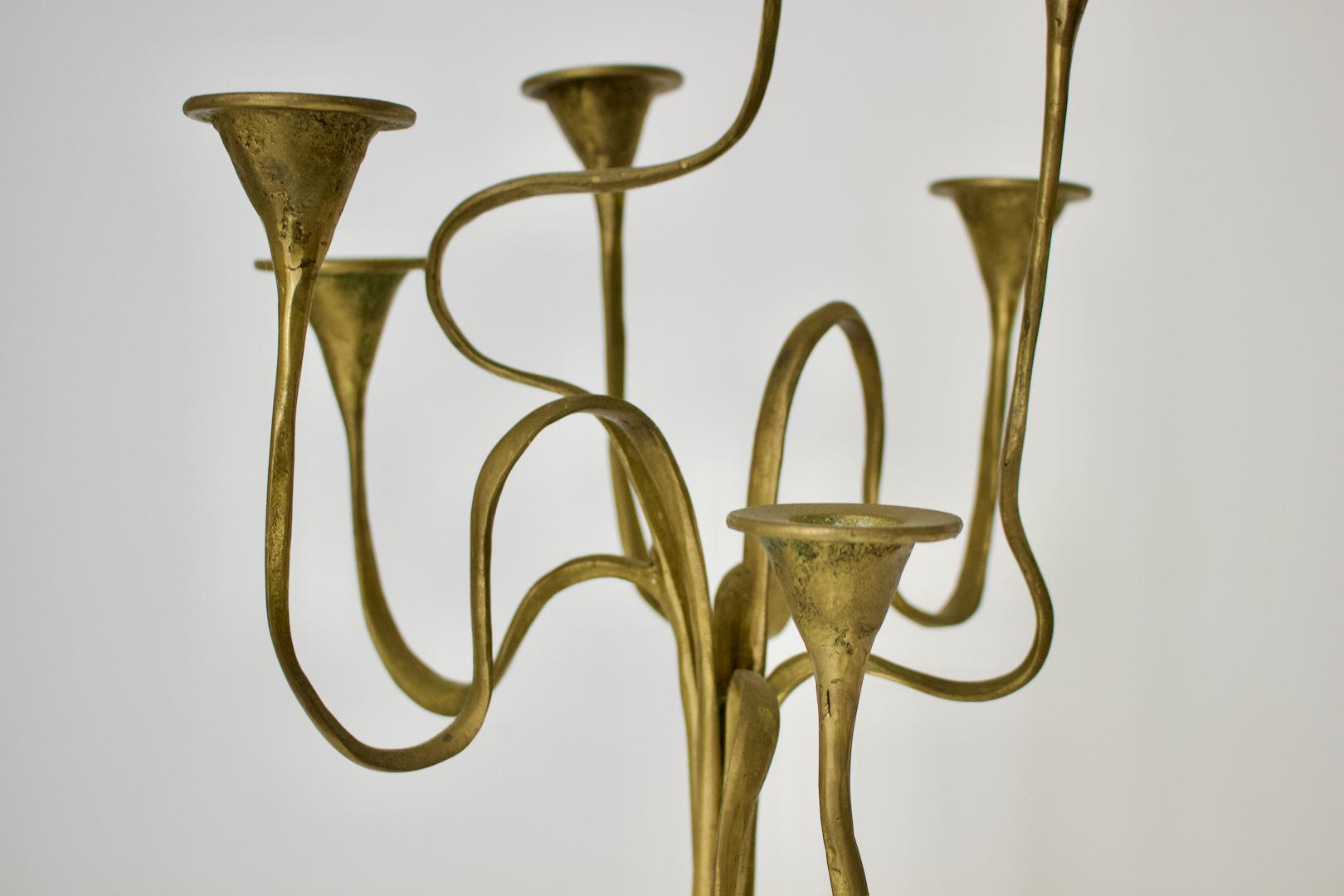 Art Nouveau Seven-Arm Brass Candlestick or Candelabra of Organic Form