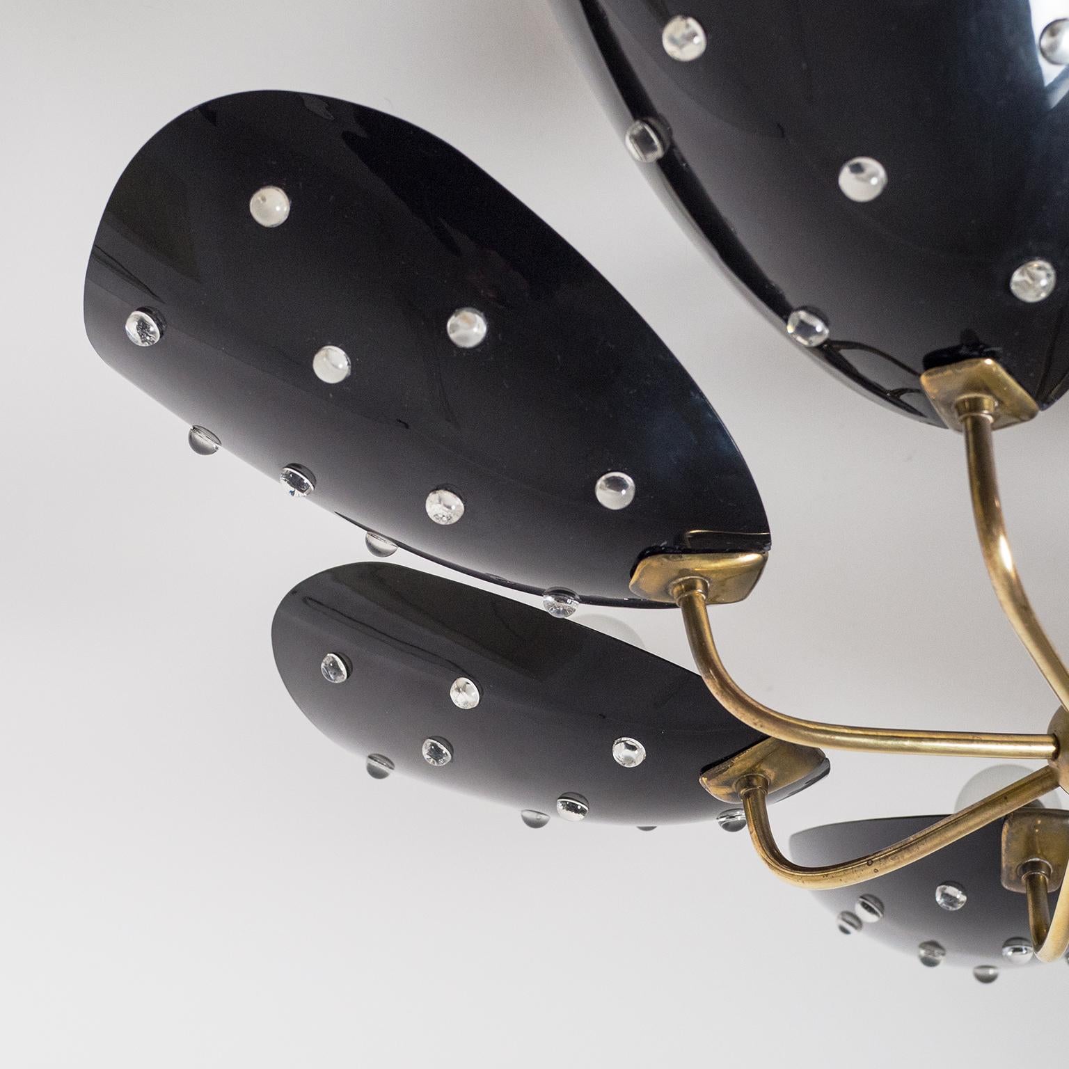 Seven-Arm Brass Ceiling Light with Black Acrylic Shades, circa 1960 8