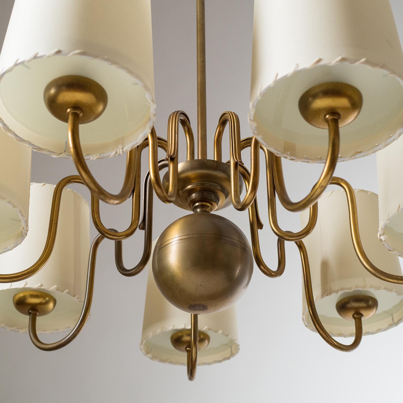 Frosted Brass Chandelier by ASEA, Sweden, 1930s