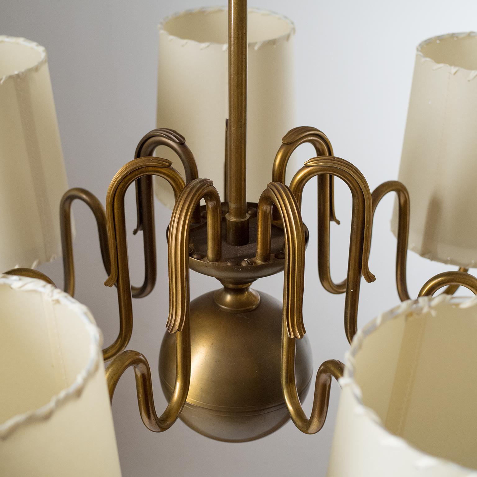 Glass Brass Chandelier by ASEA, Sweden, 1930s