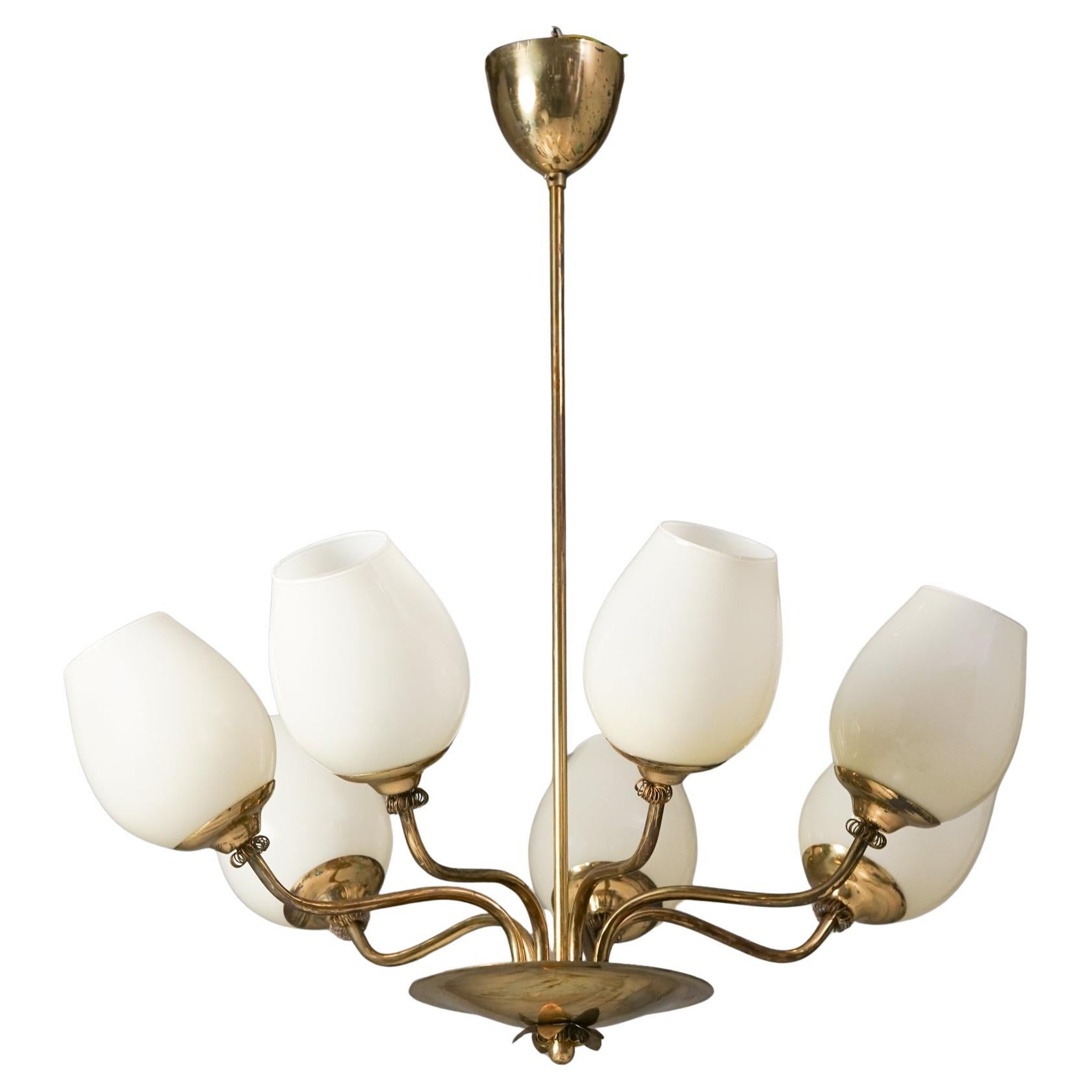 Seven Arm Chandelier, Attributed to Itsu, Finland, 1950s For Sale