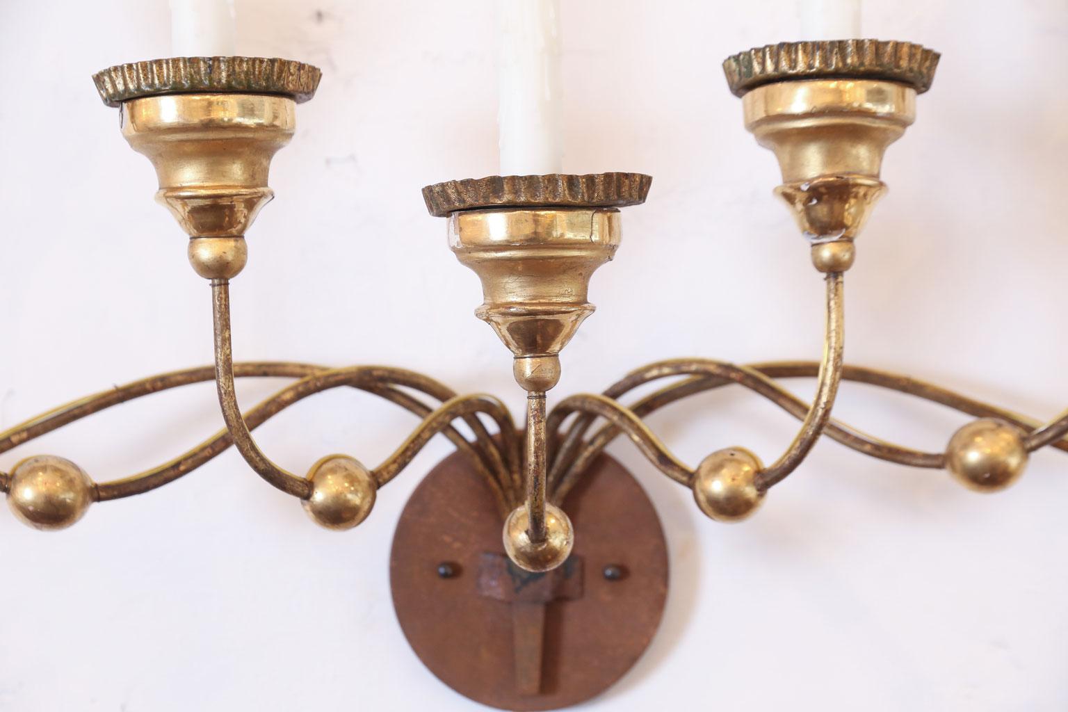 Forged Seven-Arm Gilt-Iron Sconce