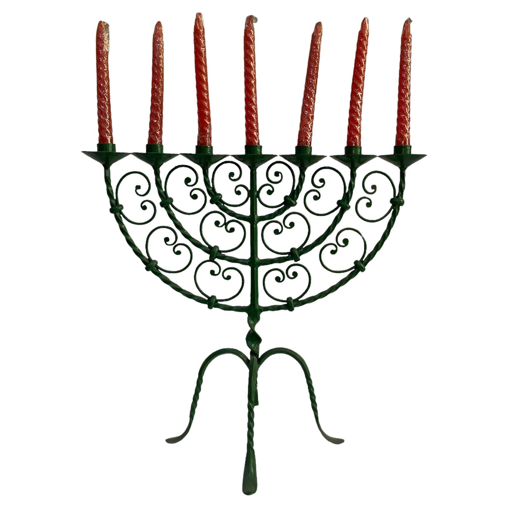 Seven-armed Jewish candelabra, wrought iron For Sale