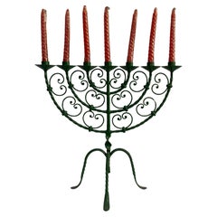 Vintage Seven-armed Jewish candelabra, wrought iron