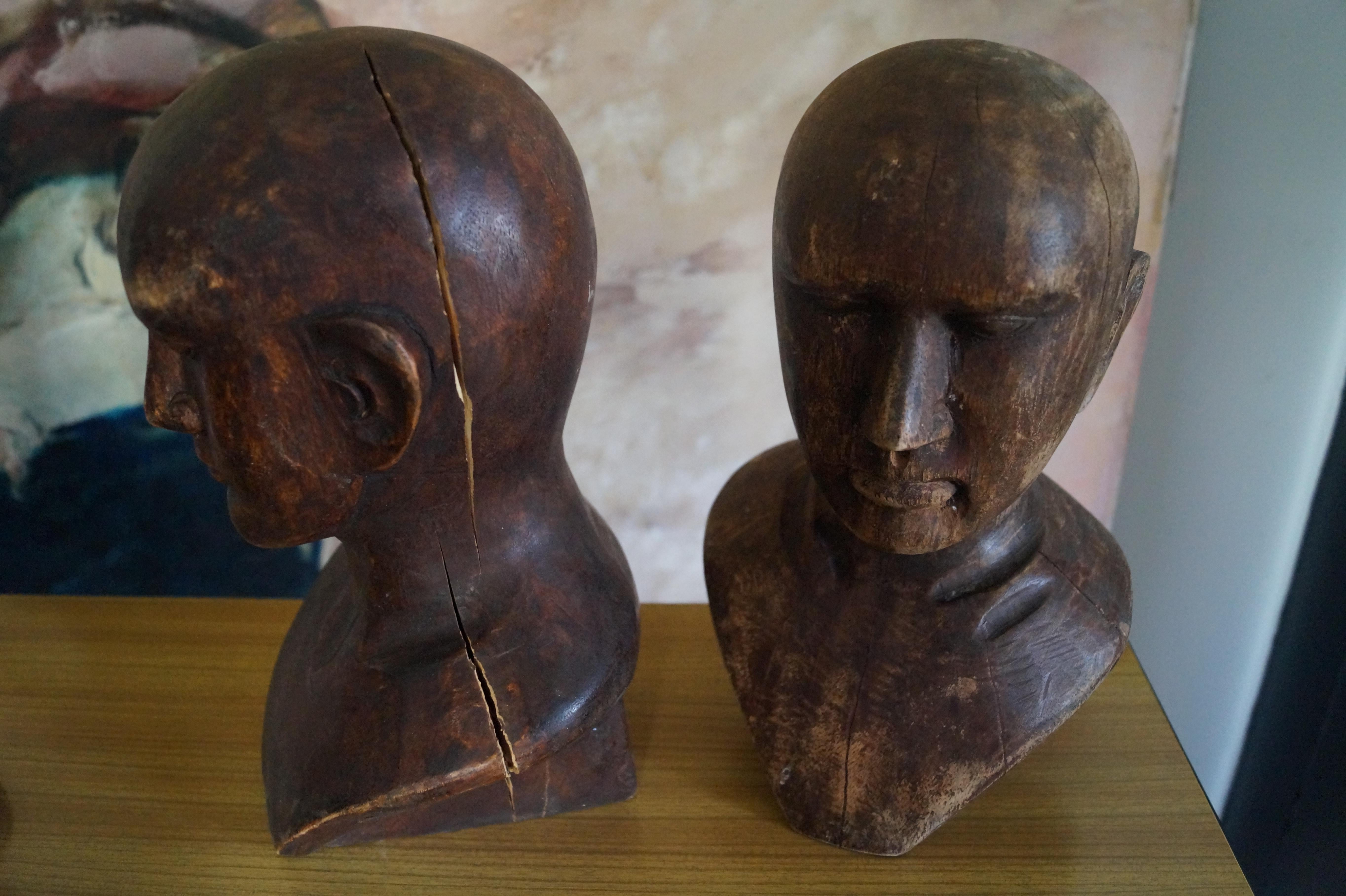 Seven Art Deco Oak Display Heads. France, 1930s 1