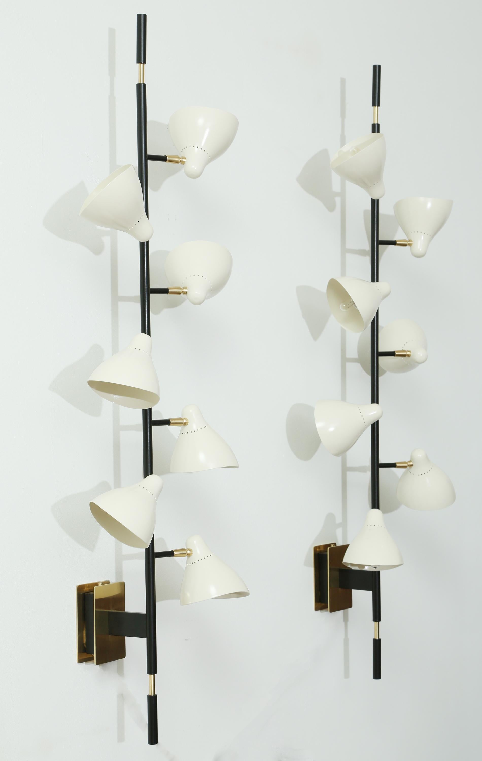 Italian  Pair of  Rotating Cups Wall Light Sconces, in Stock For Sale