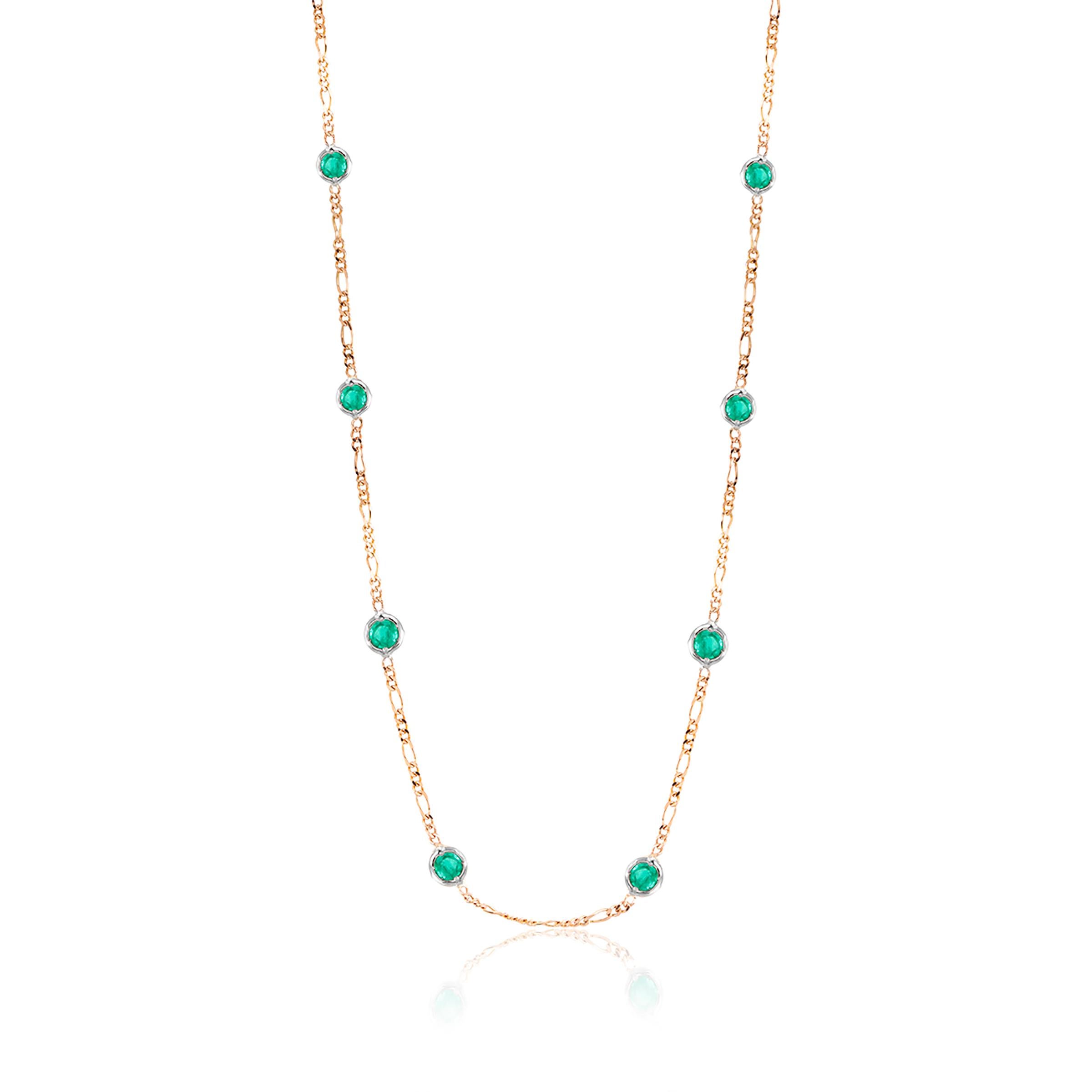 Seven Bezel-Set Emerald in Yellow Gold Necklace Weighing 1.15 Carat 2