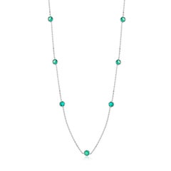 Seven Bezel-Set Round Emerald White Gold Necklace Weighing 1.05 Carat