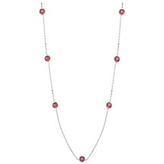 Seven Bezel-Set Round Ruby Yellow and White Gold Necklace