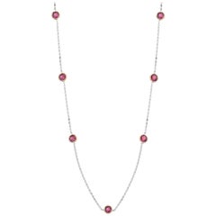 Seven Bezel-Set Round Ruby Yellow and White Gold Necklace