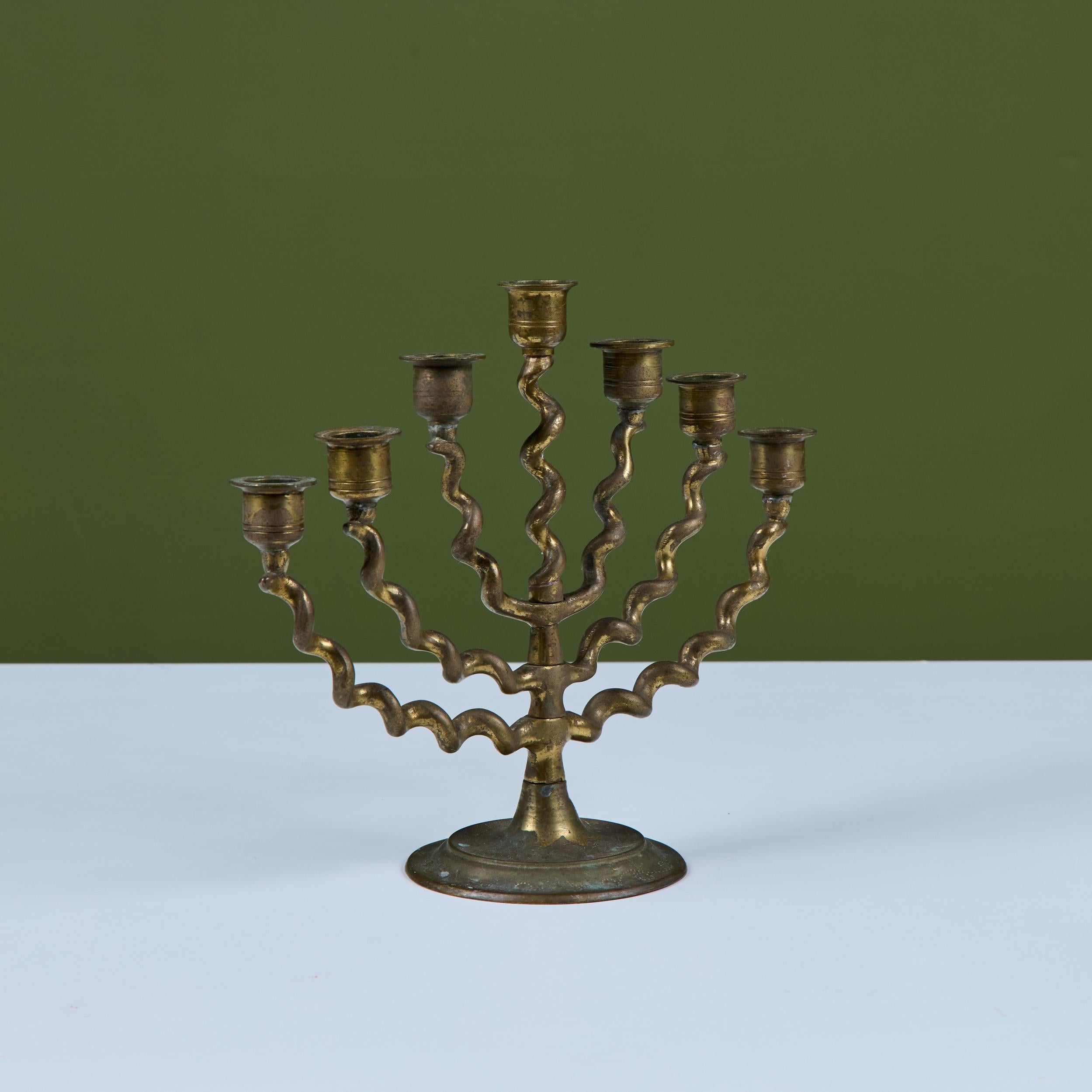 Seven Branch Spiral Brass Menorah For Sale 4
