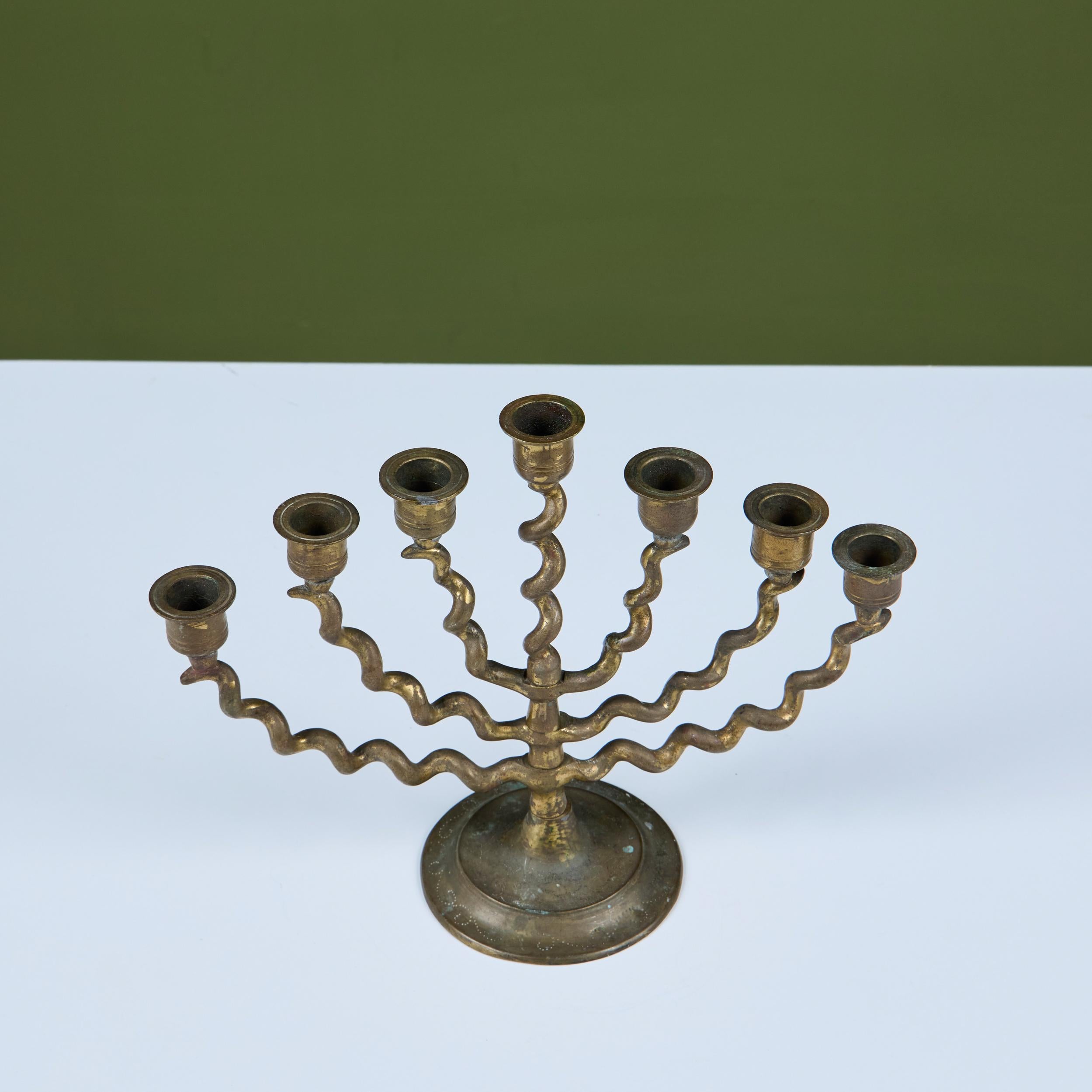 Seven Branch Spiral Brass Menorah For Sale 5
