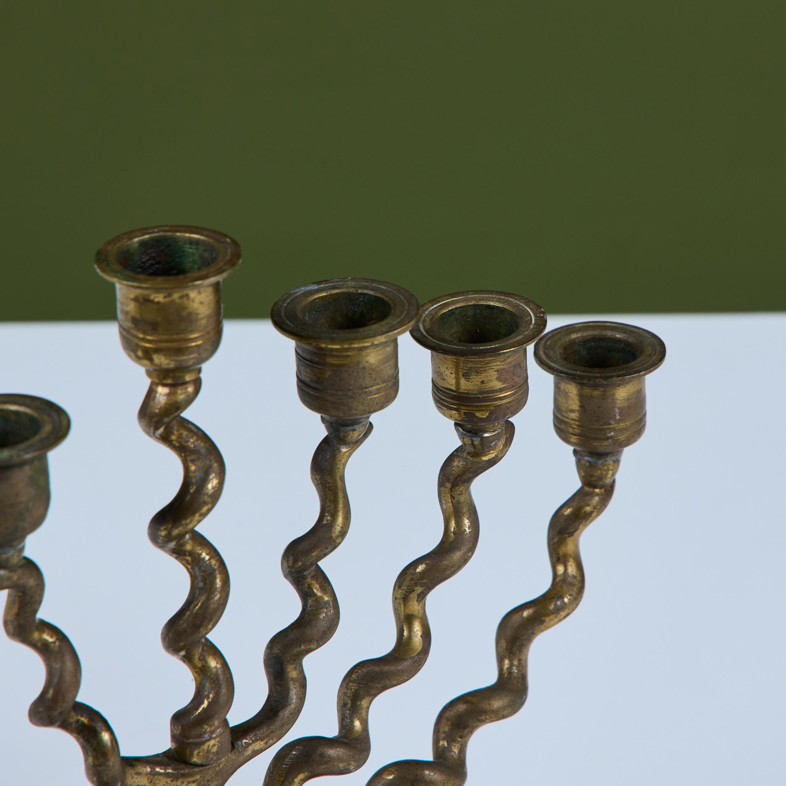 Seven Branch Spiral Brass Menorah For Sale 6