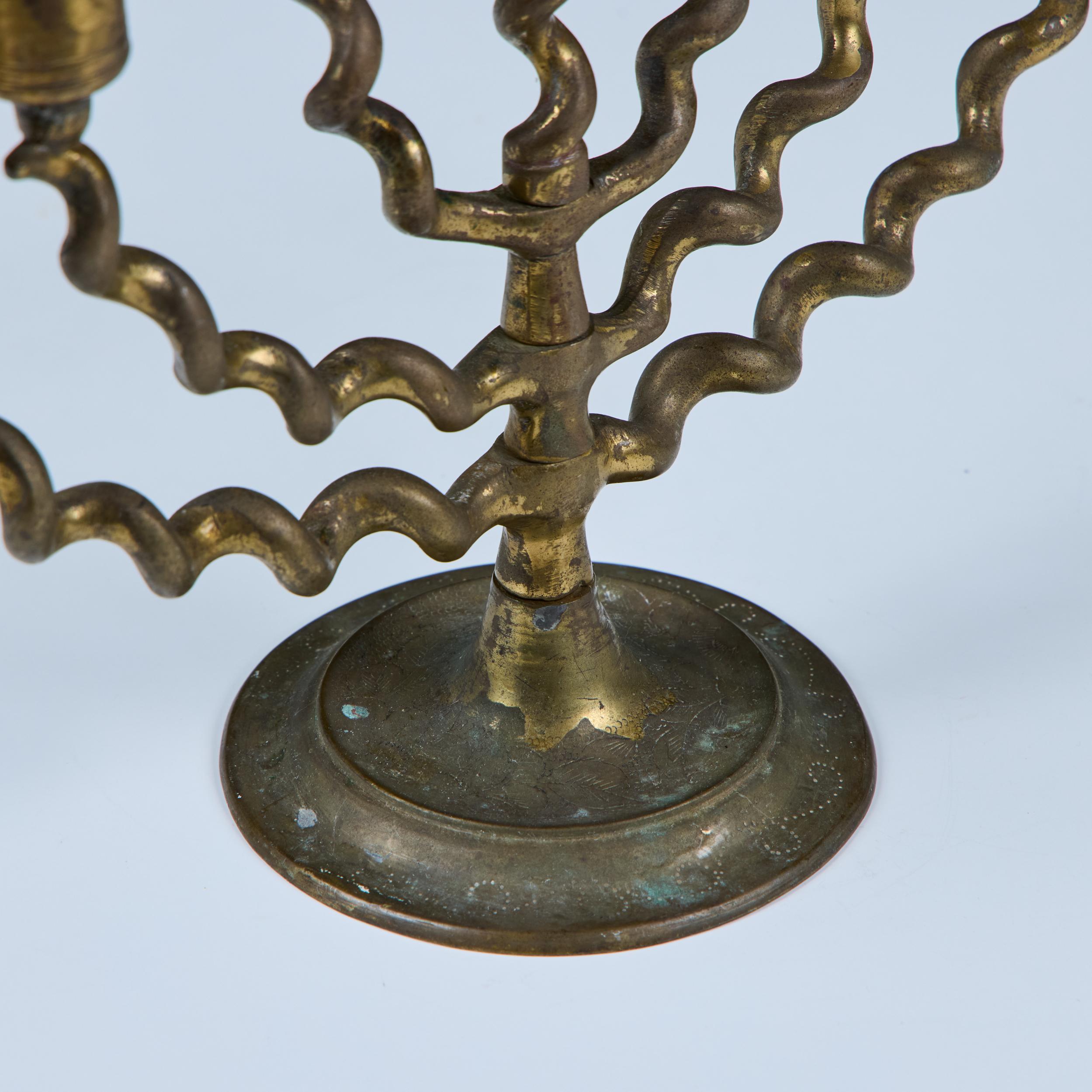 Seven Branch Spiral Brass Menorah For Sale 7
