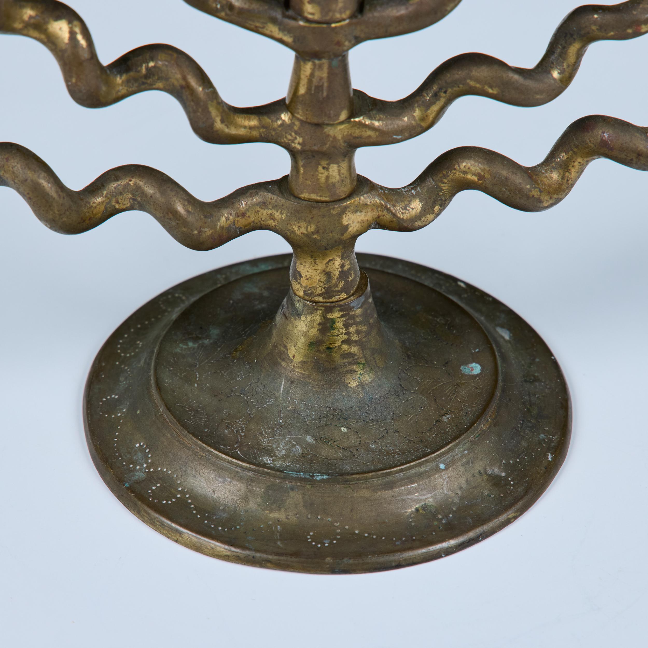 Seven Branch Spiral Brass Menorah For Sale 9