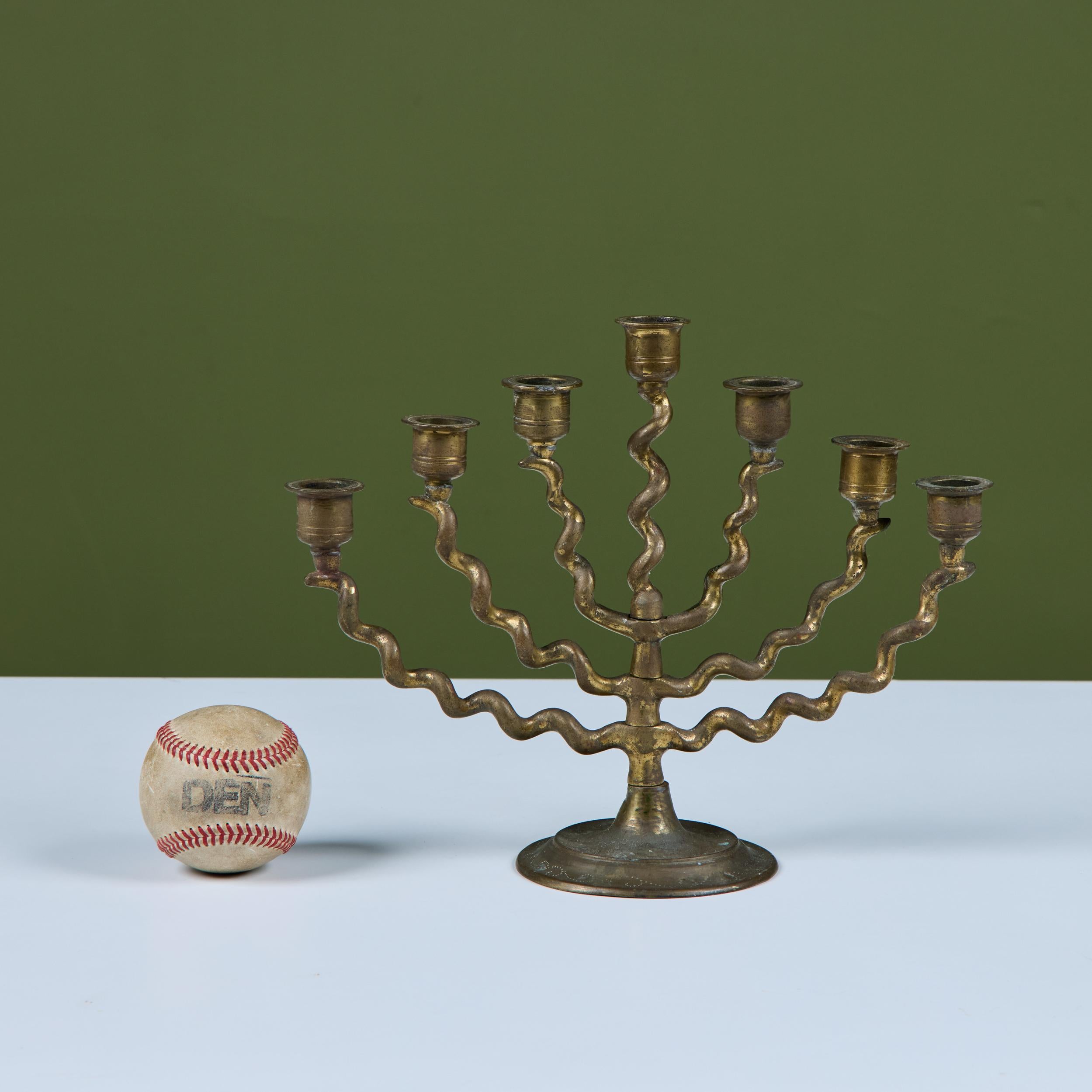 Unknown Seven Branch Spiral Brass Menorah For Sale