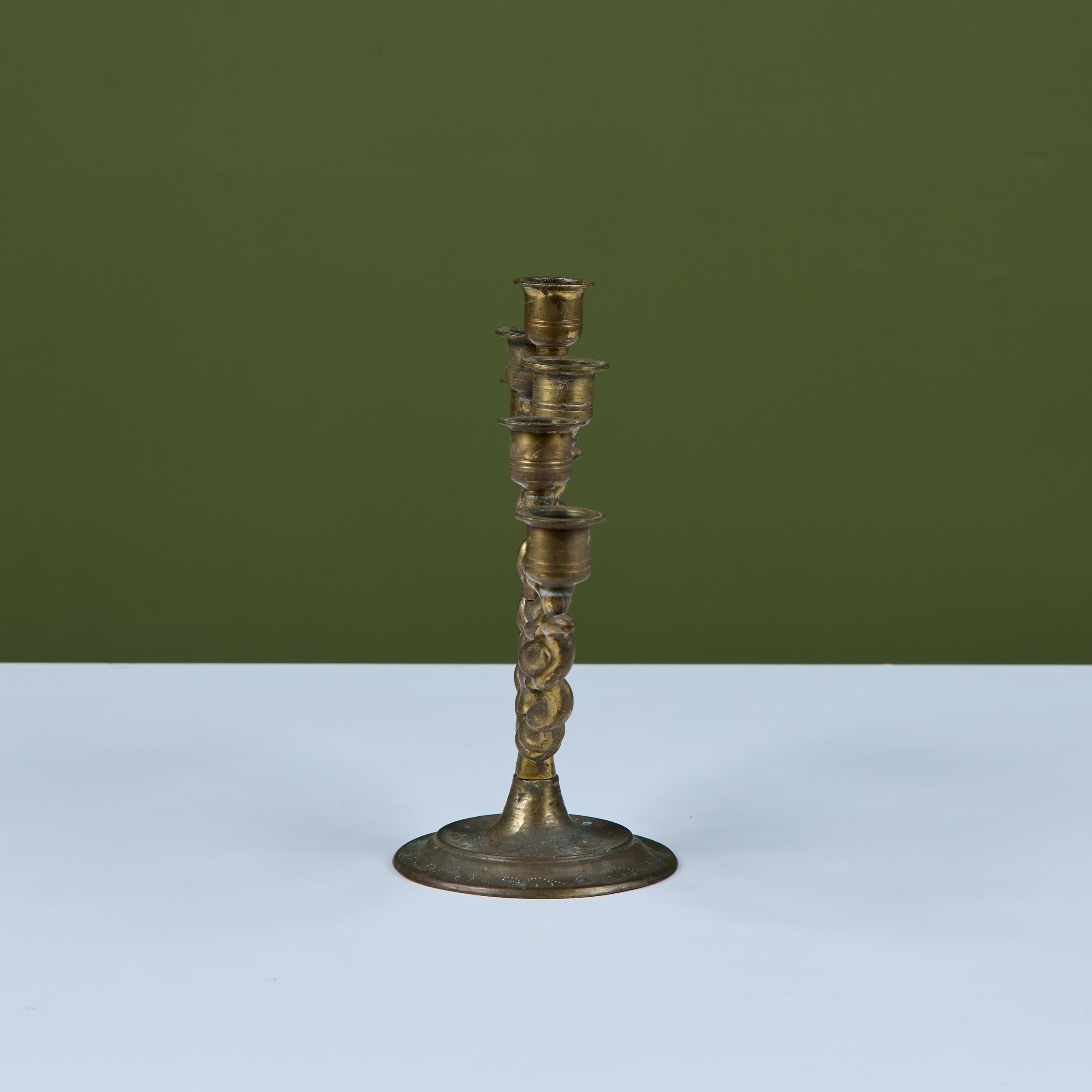 Seven Branch Spiral Brass Menorah For Sale 1
