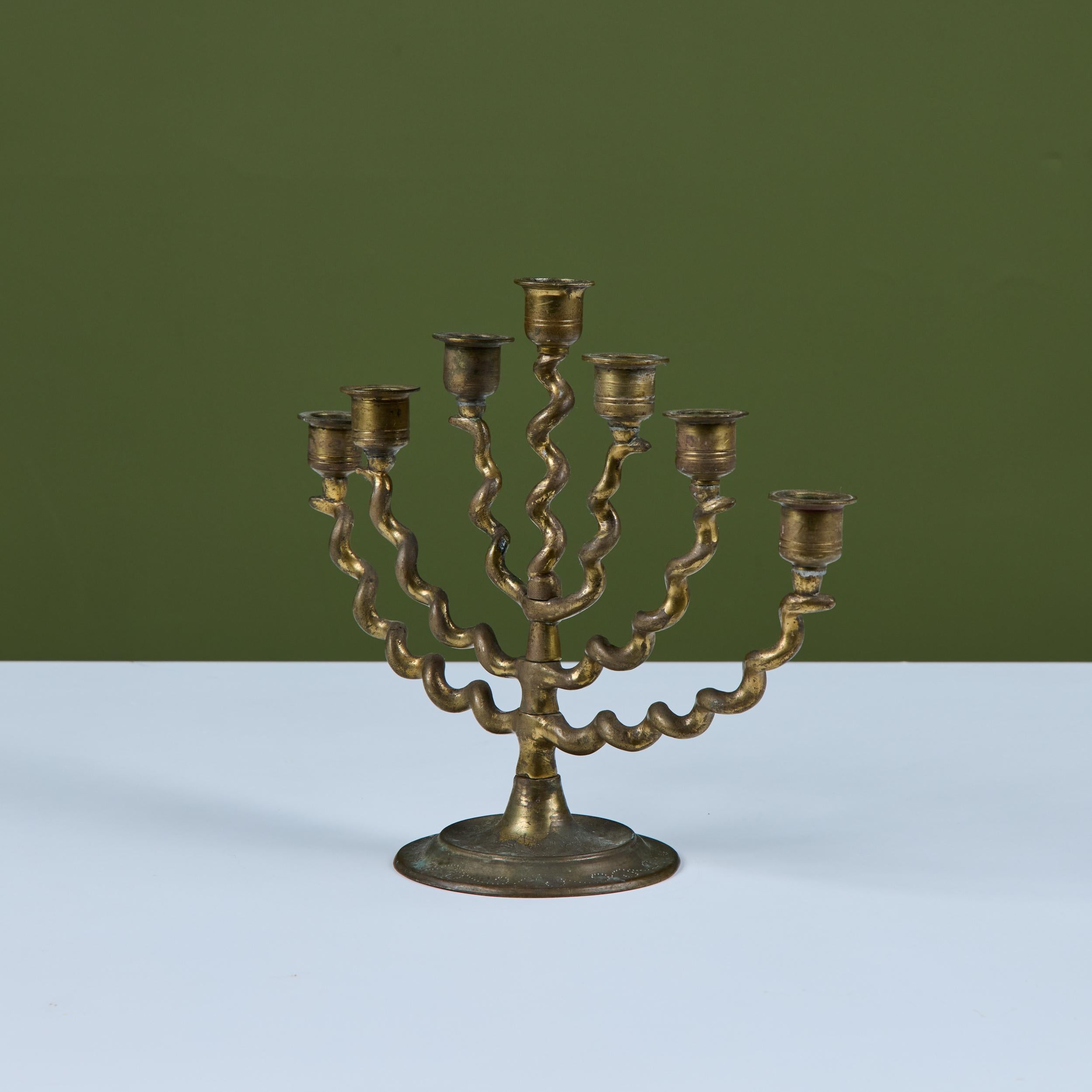 Seven Branch Spiral Brass Menorah For Sale 2