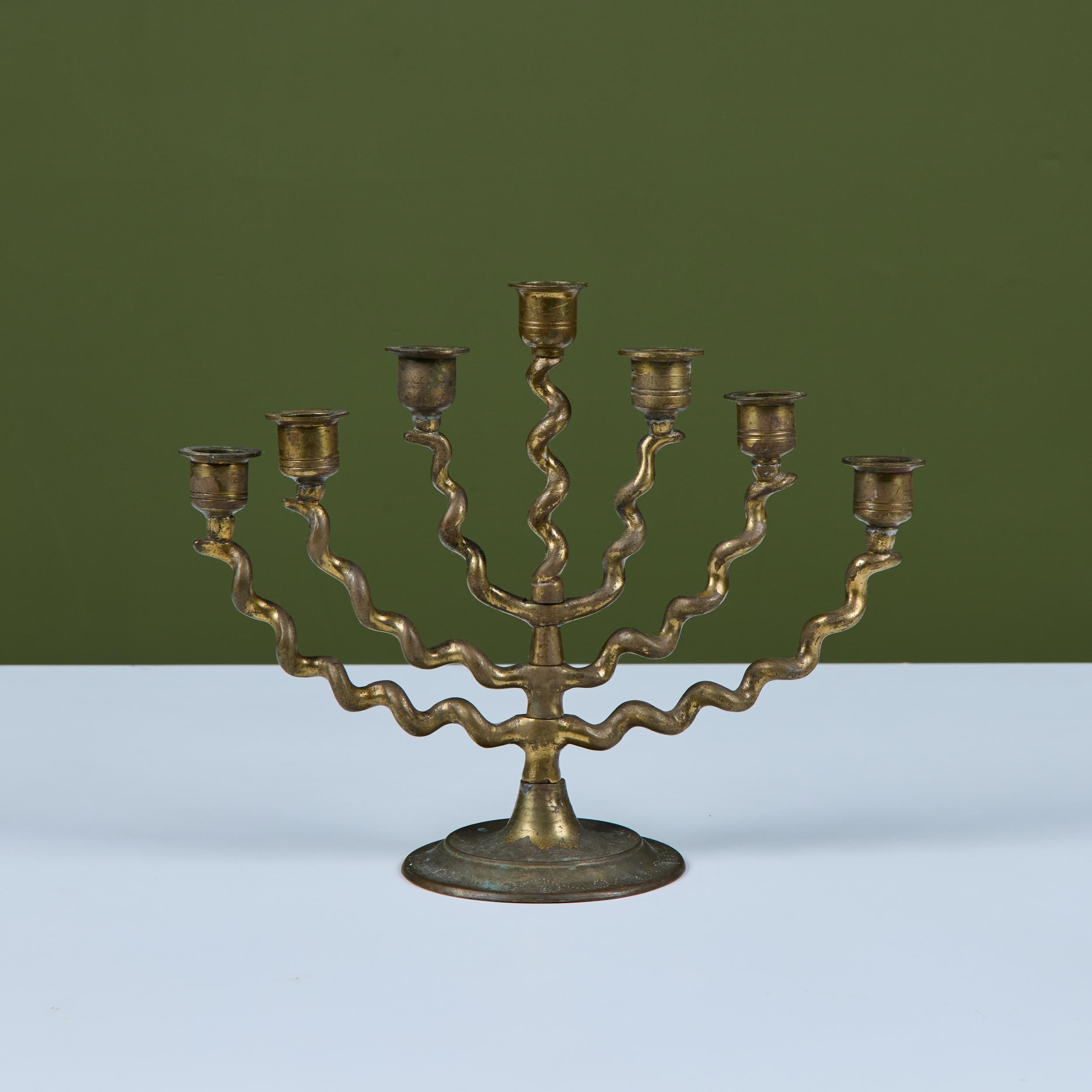 Seven Branch Spiral Brass Menorah For Sale 3