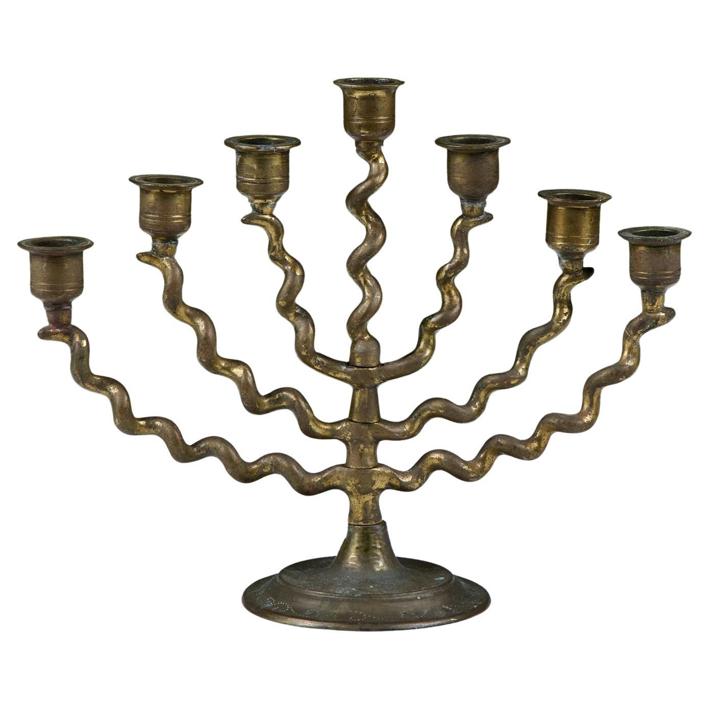 Seven Branch Spiral Brass Menorah For Sale