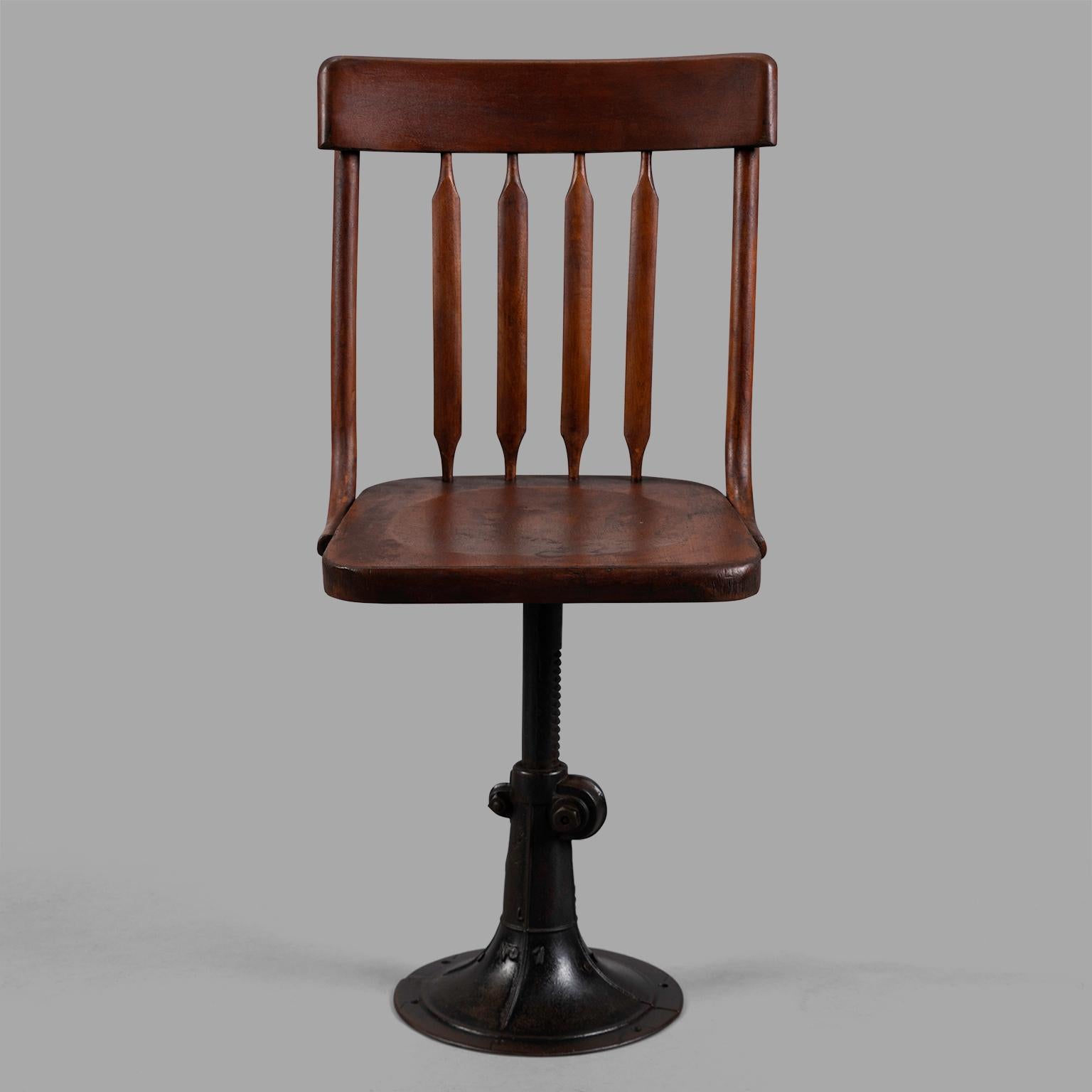 Late 19th Century Seven Cast Iron and Wood Adjustable Height Chairs, circa 1895 For Sale