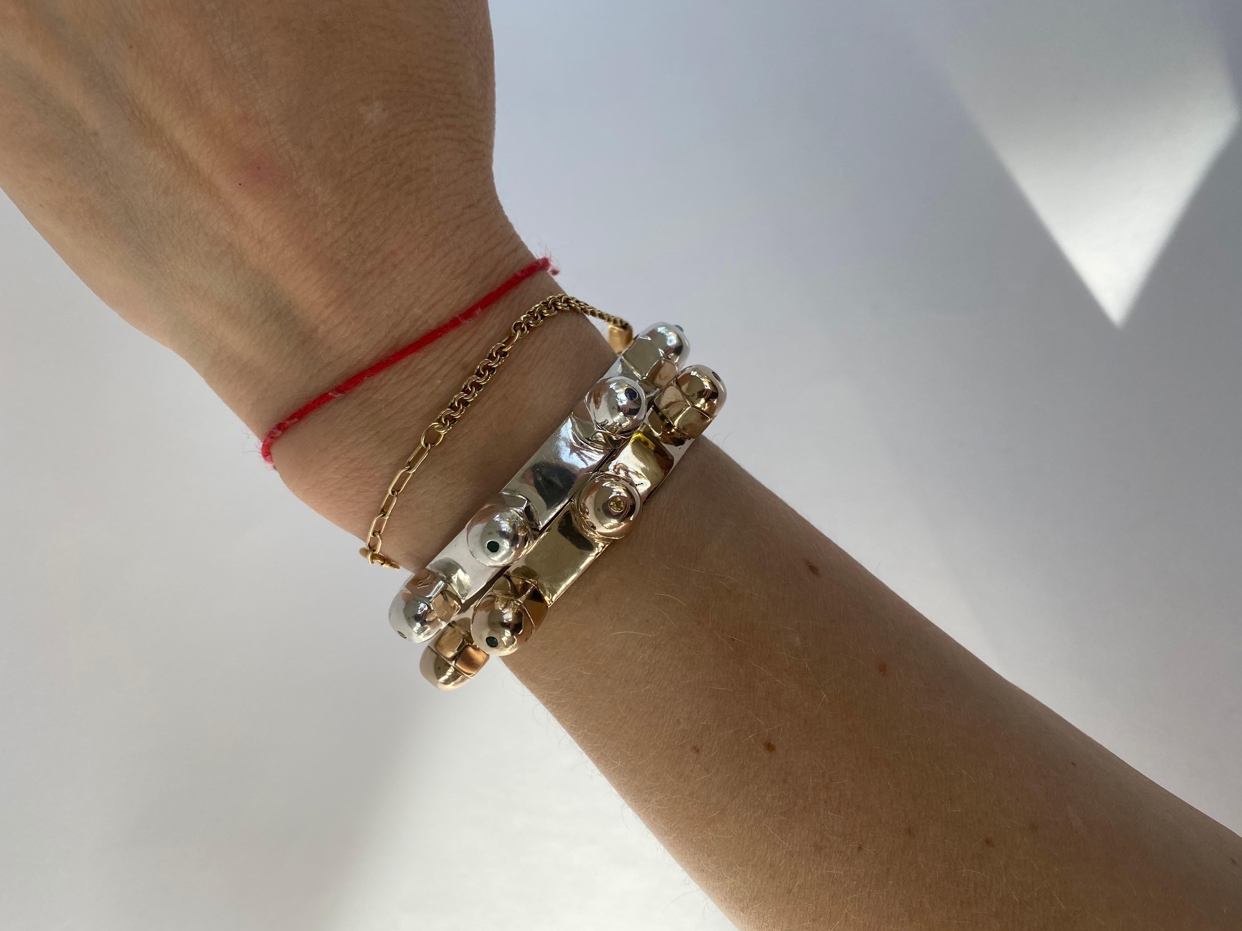 Diamante blanco Esmeralda Zafiro Rubí Brazalete Chakra Plata de ley J DAUPHIN en venta 2
