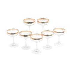 Seven Champagne Coupes or Cocktails, Nice Gold Design Trim