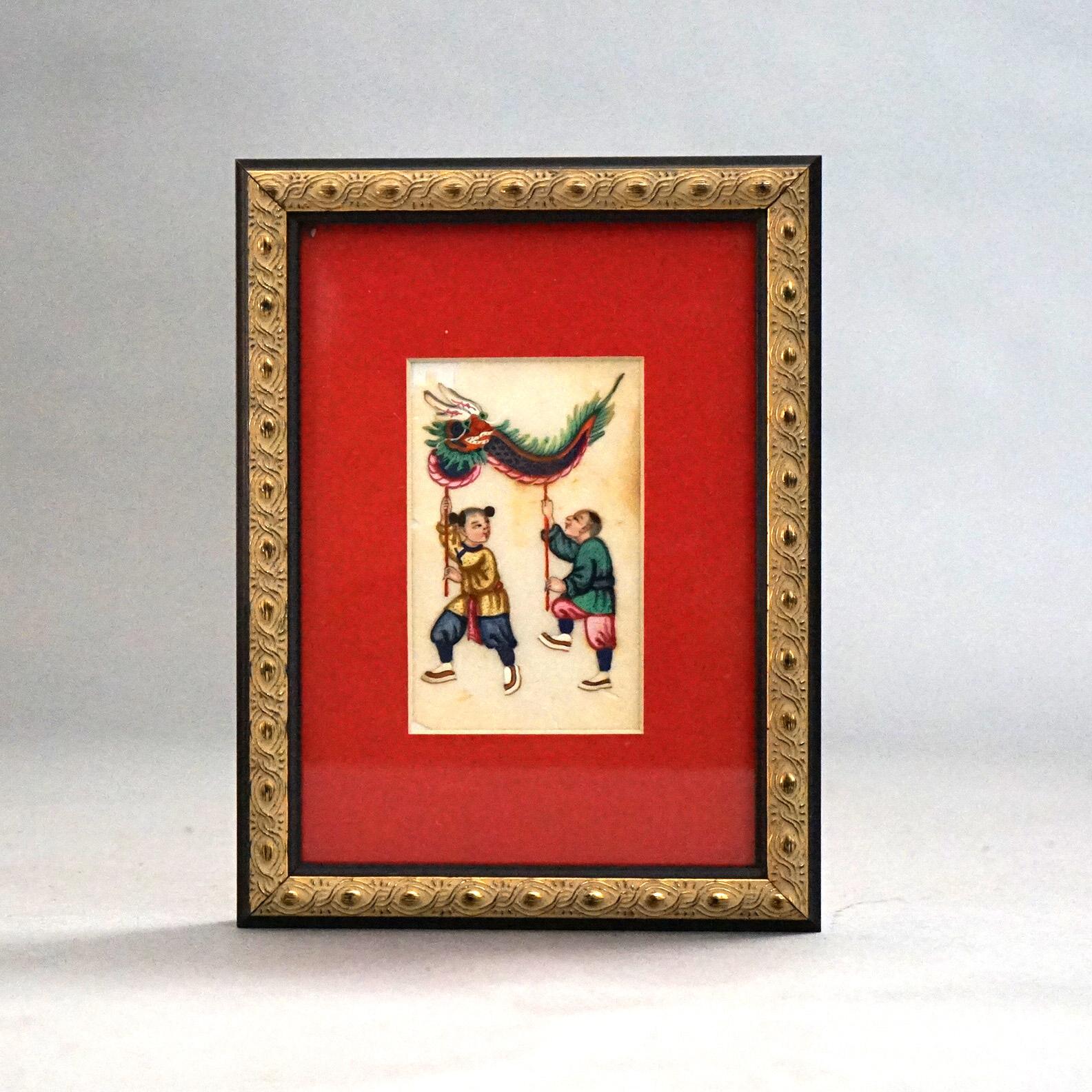Seven Chinese Miniature Figural Paintings on Silk, Framed, 20thC For Sale 5