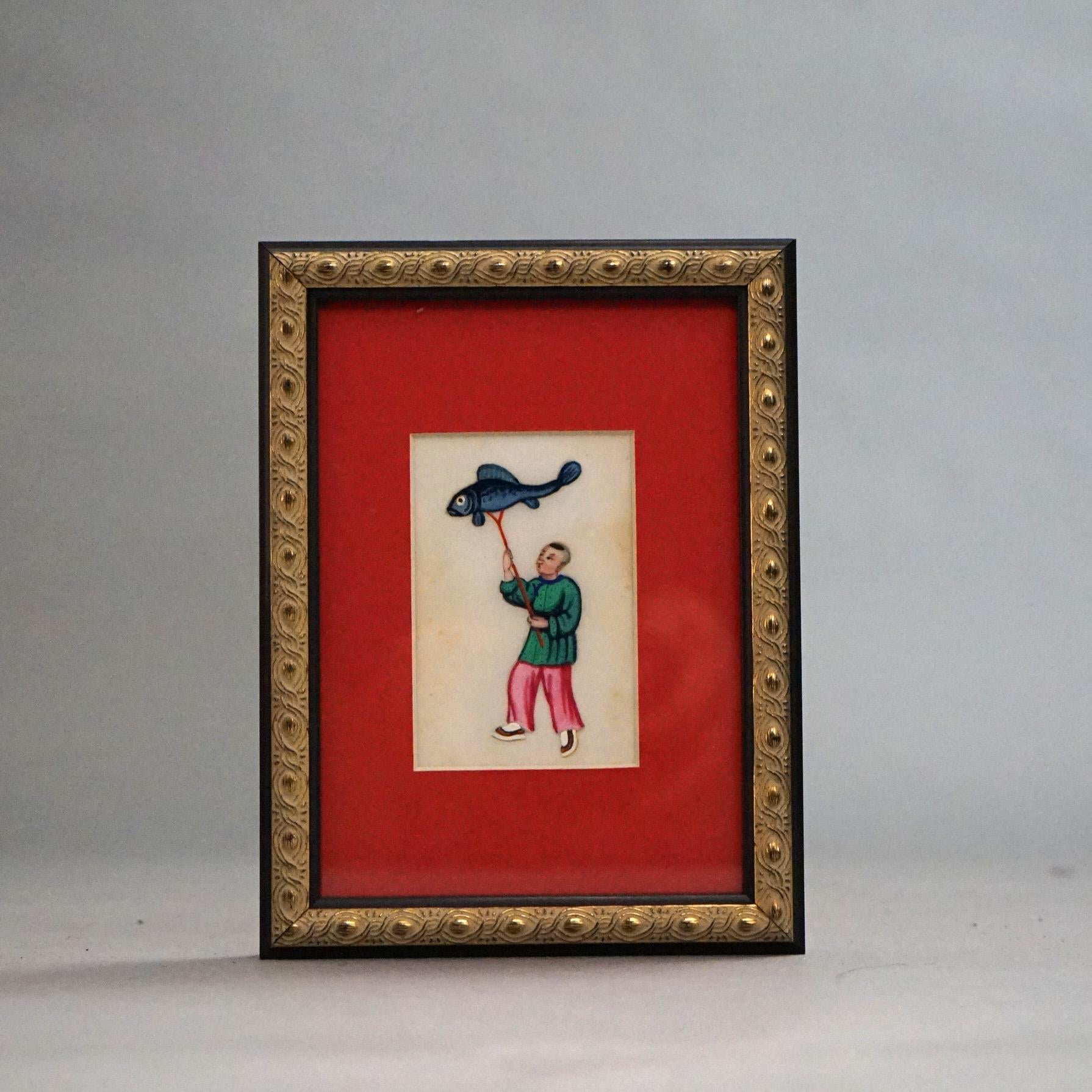 Seven Chinese Miniature Figural Paintings on Silk, Framed, 20thC For Sale 7