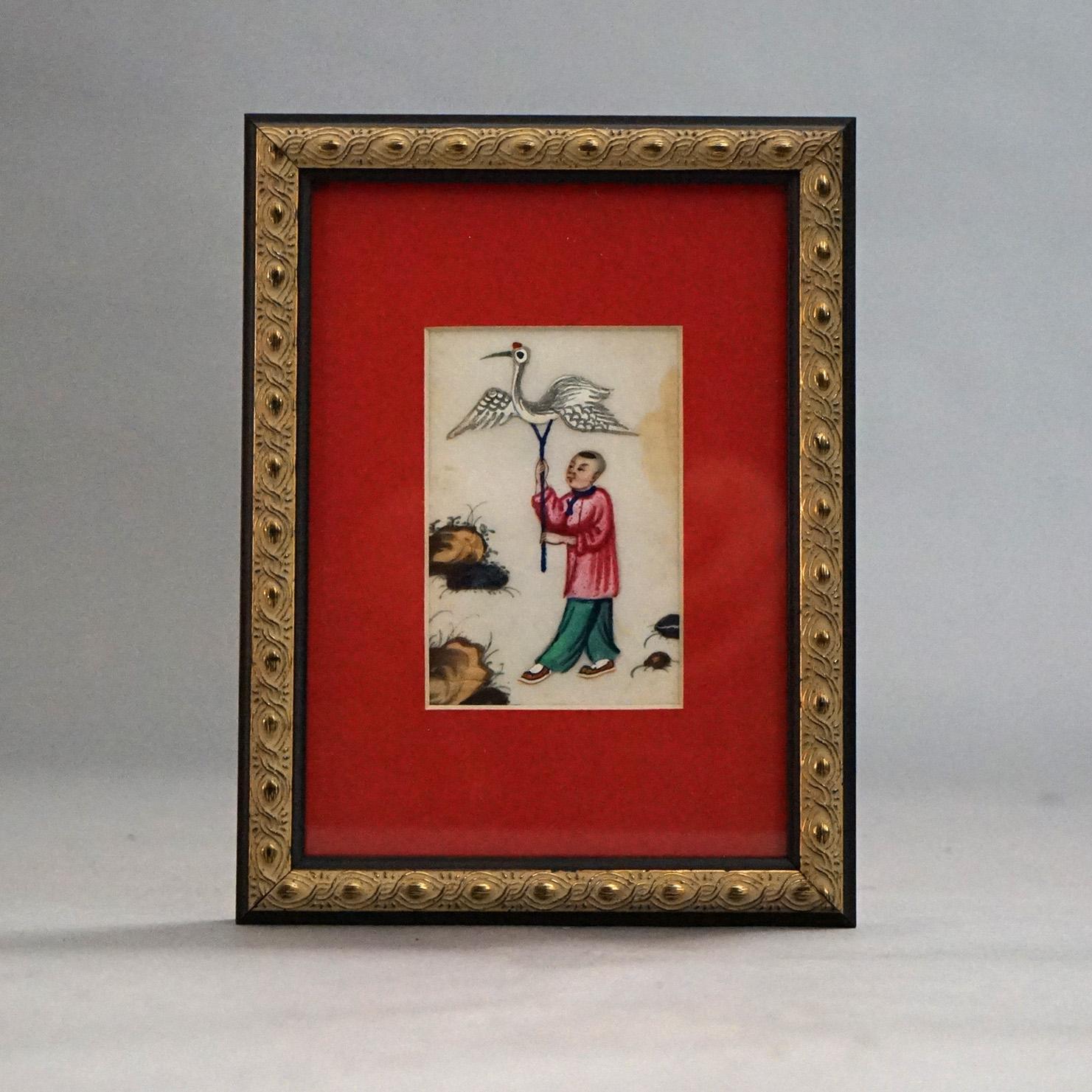 Seven Chinese Miniature Figural Paintings on Silk, Framed, 20thC For Sale 9