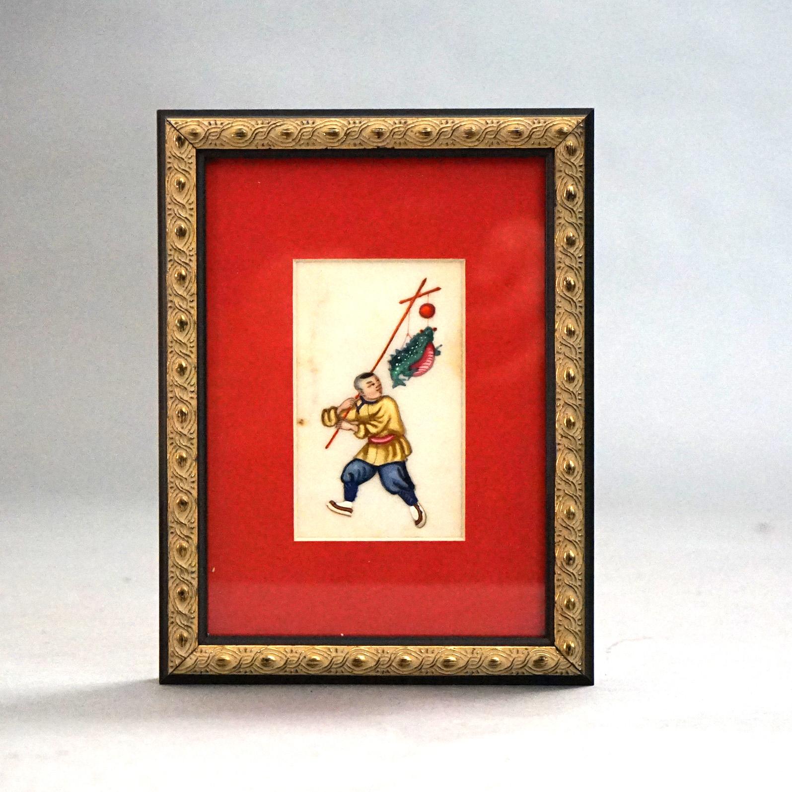 Seven Chinese Miniature Figural Paintings on Silk, Framed, 20thC For Sale 3