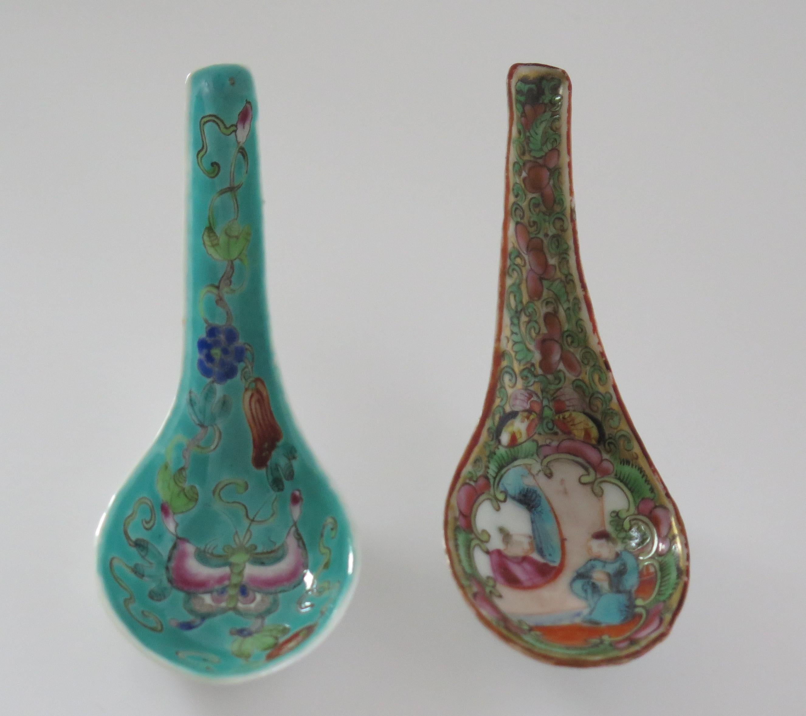 SIETE Cucharas de Porcelana China Todas Pintadas a Mano, Siglos XIX y XX Chino en venta